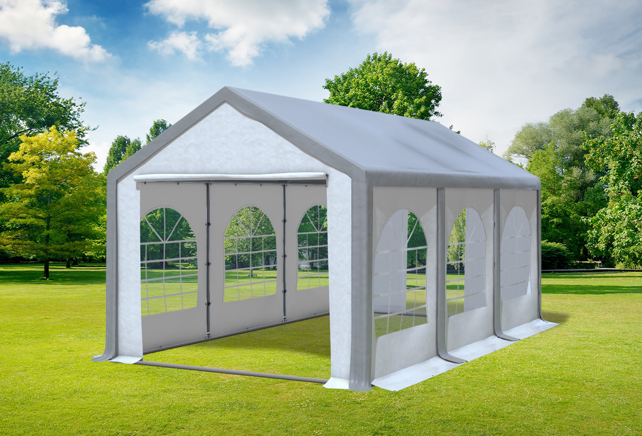 3x6 m Partyzelt, PVC grau weiß