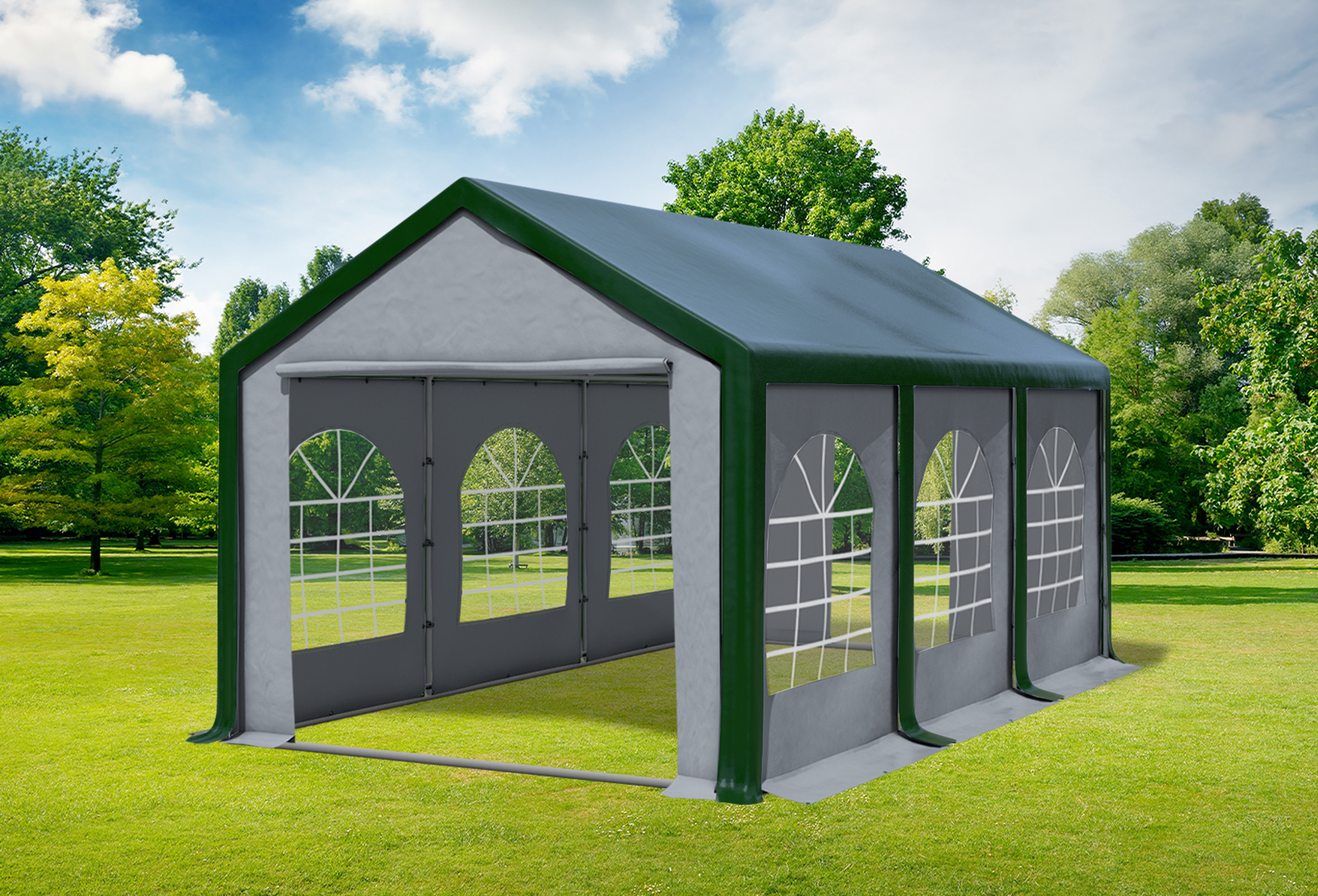 3x6 m Partyzelt, PVC grün grau