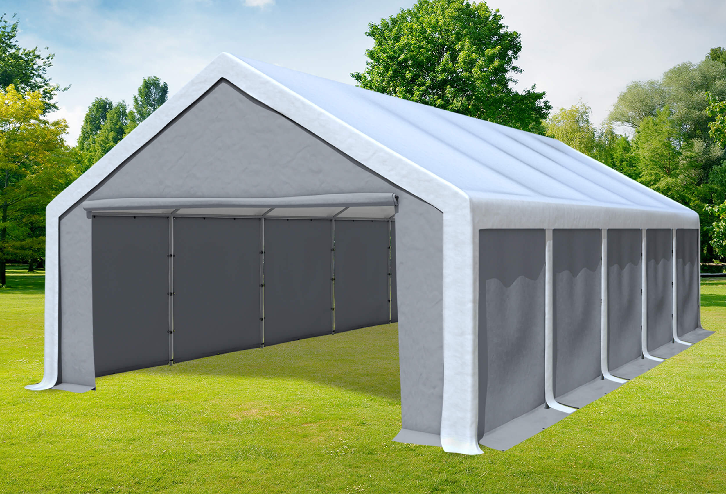 5x10 m Partyzelt, PVC weiß grau