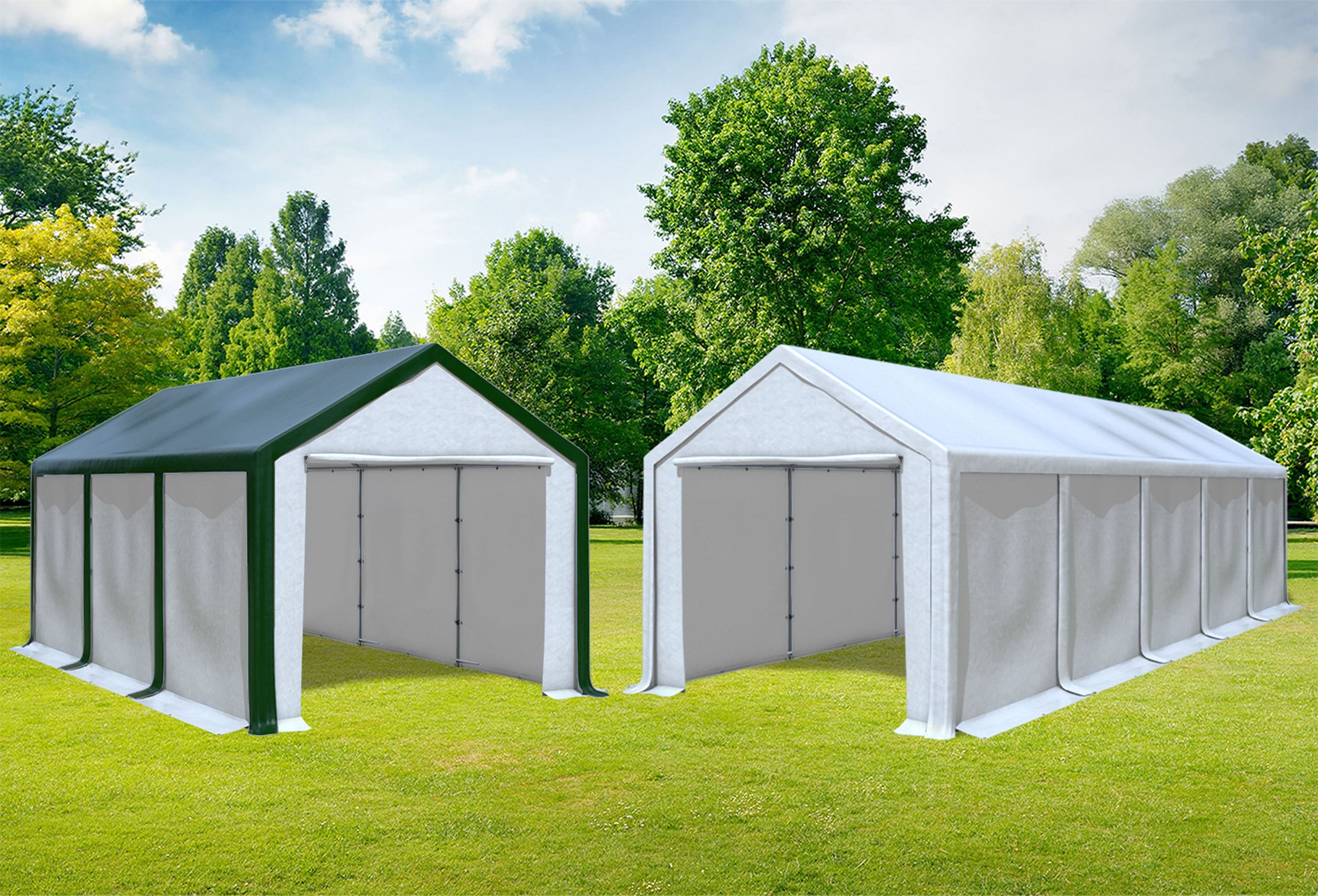 3x10 m 2in1 Kombizelt mit extra 3x6 m Dach, PVC weiß grün