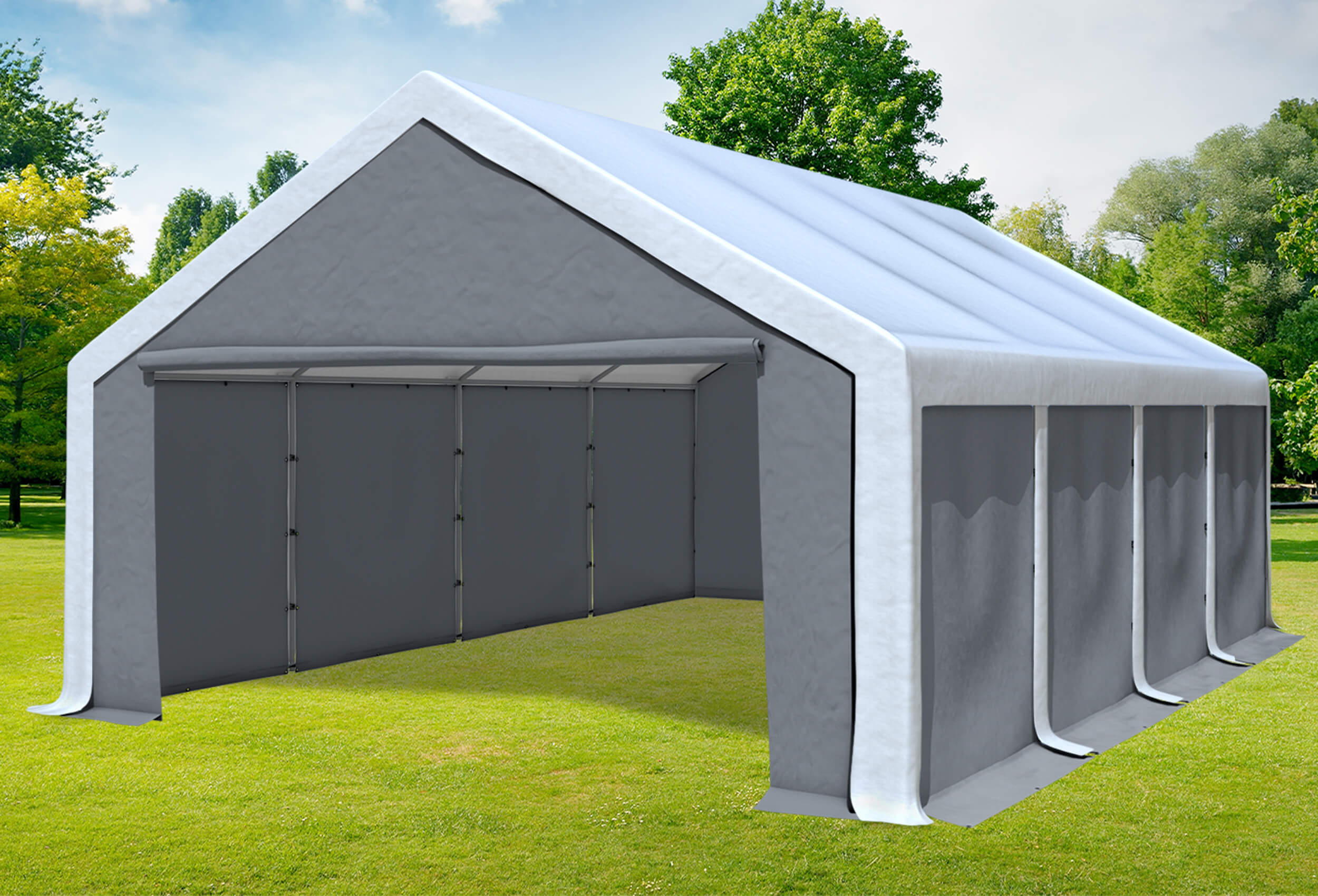 5x8 m Partyzelt, PVC weiß grau