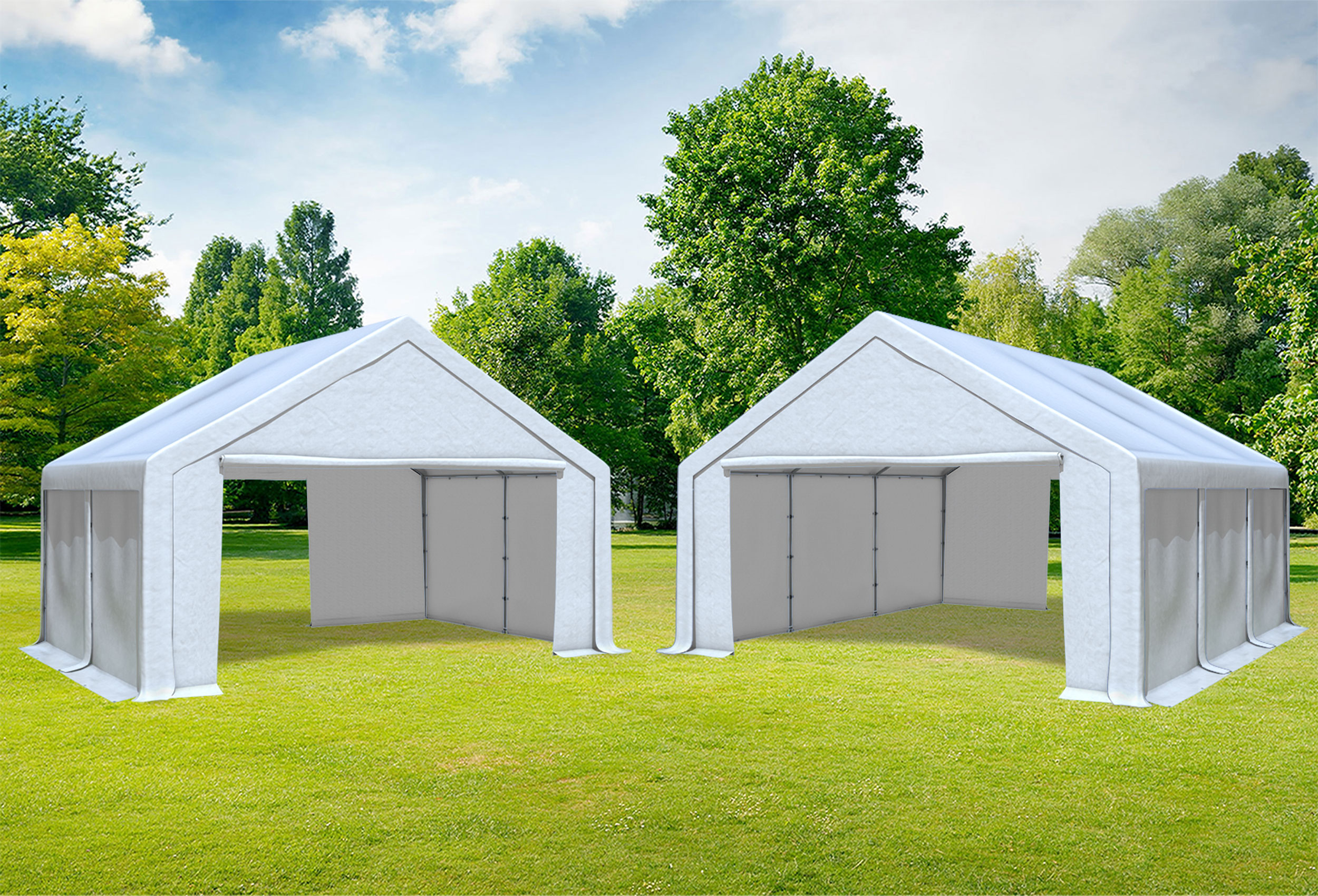 5x6 m 2in1 Kombizelt mit extra 5x4 m Dach, PVC weiß