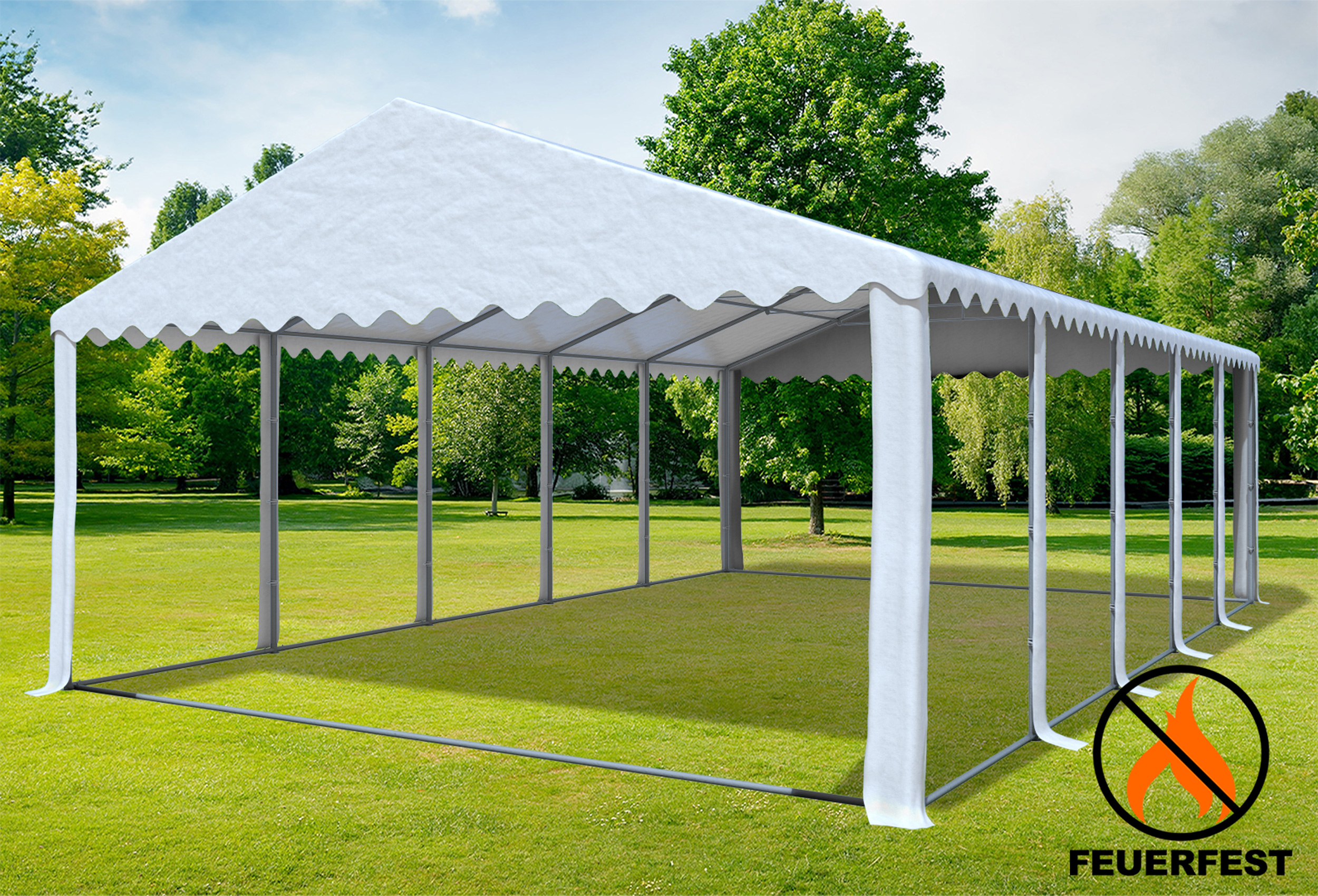 6x10 m Partyzelt, 2,6m Seitenhöhe PVC feuersicher weiß