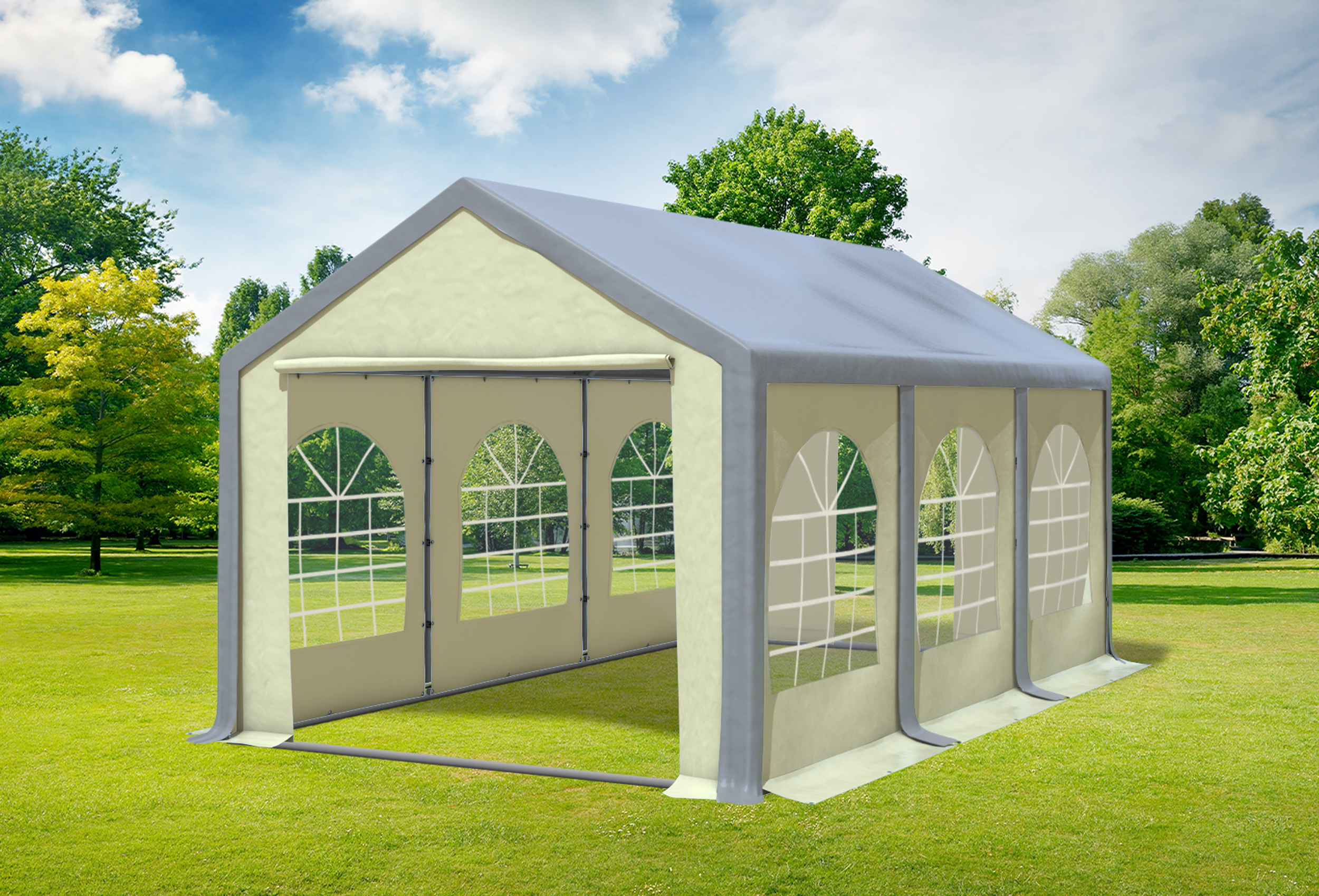 3x6 m Partyzelt, PVC grau Beige