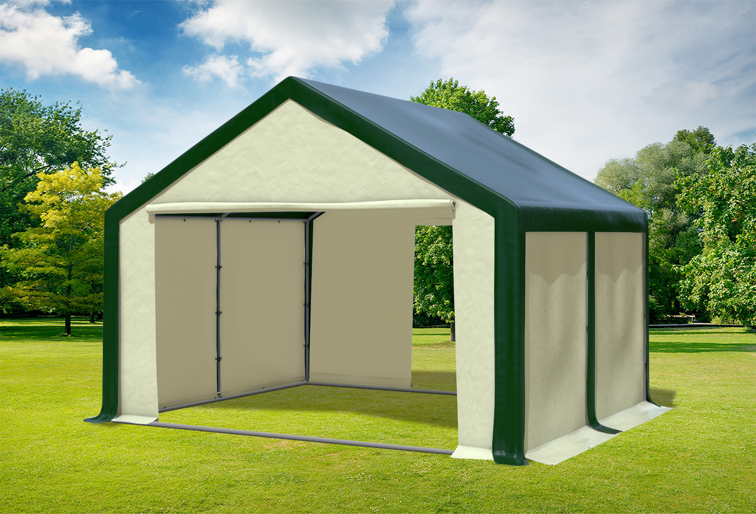 4x4 m Partyzelt, PVC grün Beige