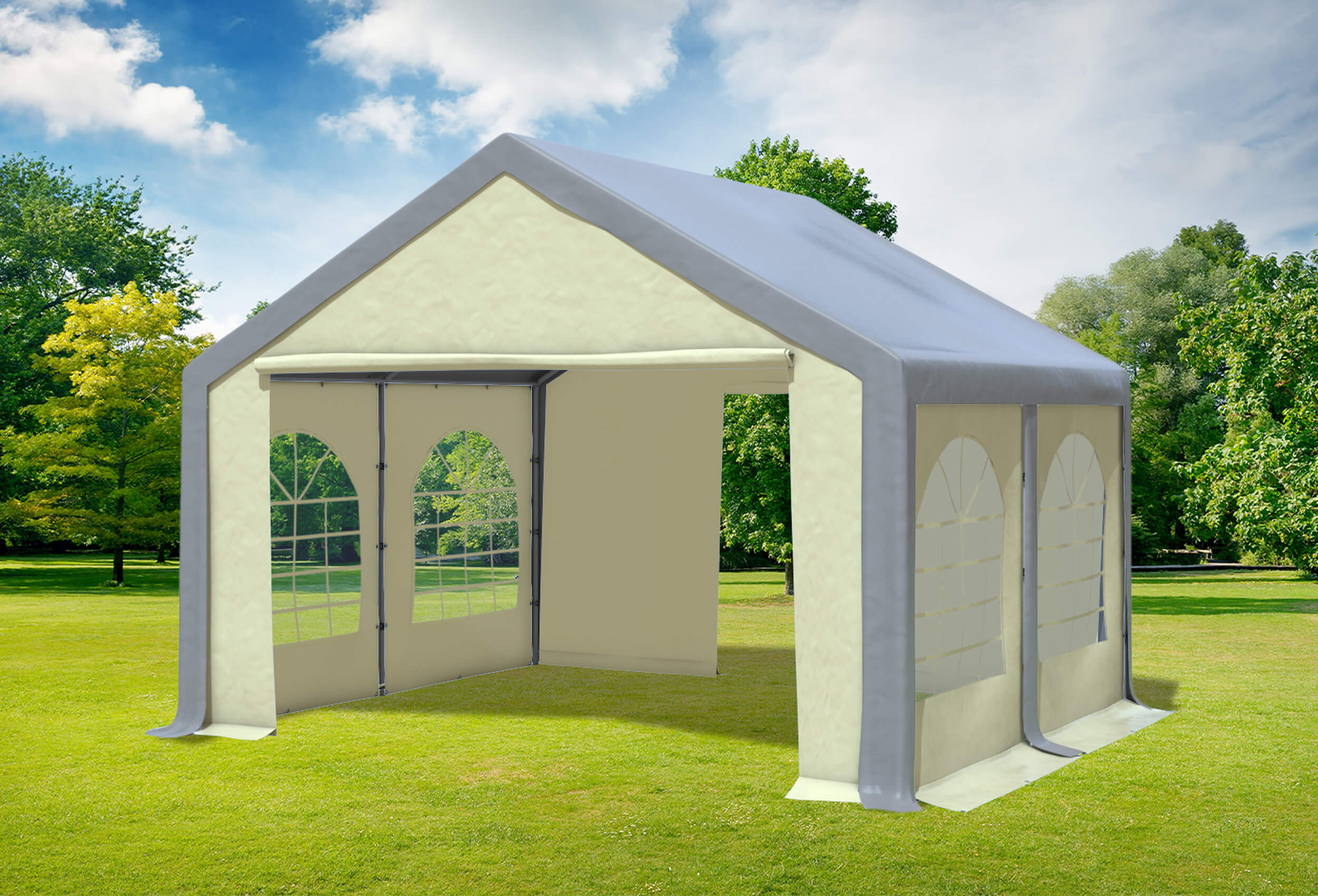 4x4 m Partyzelt, PVC grau Beige