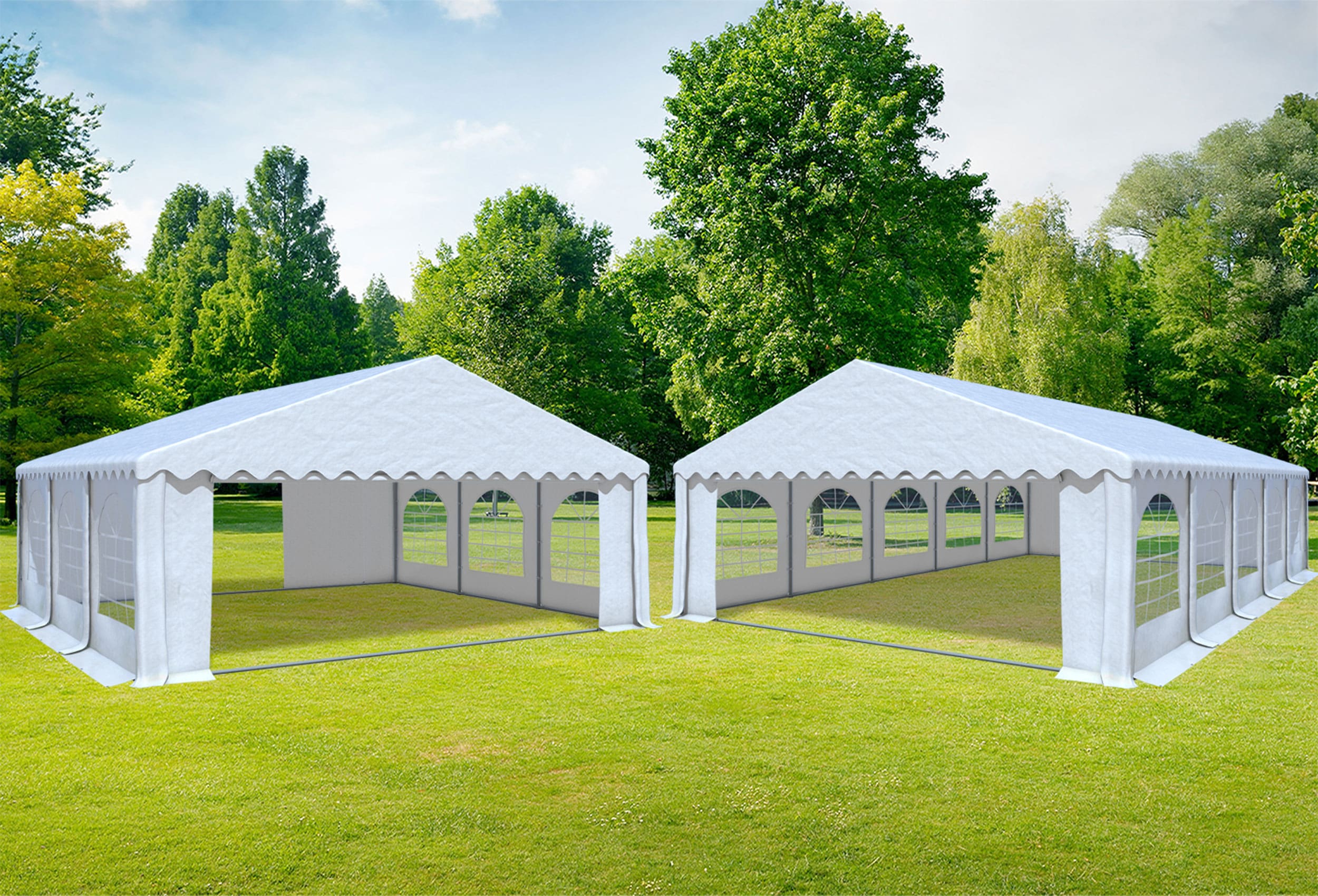 6x10 m 2in1 Kombizelt mit extra 6x6 m Dach, PVC weiß