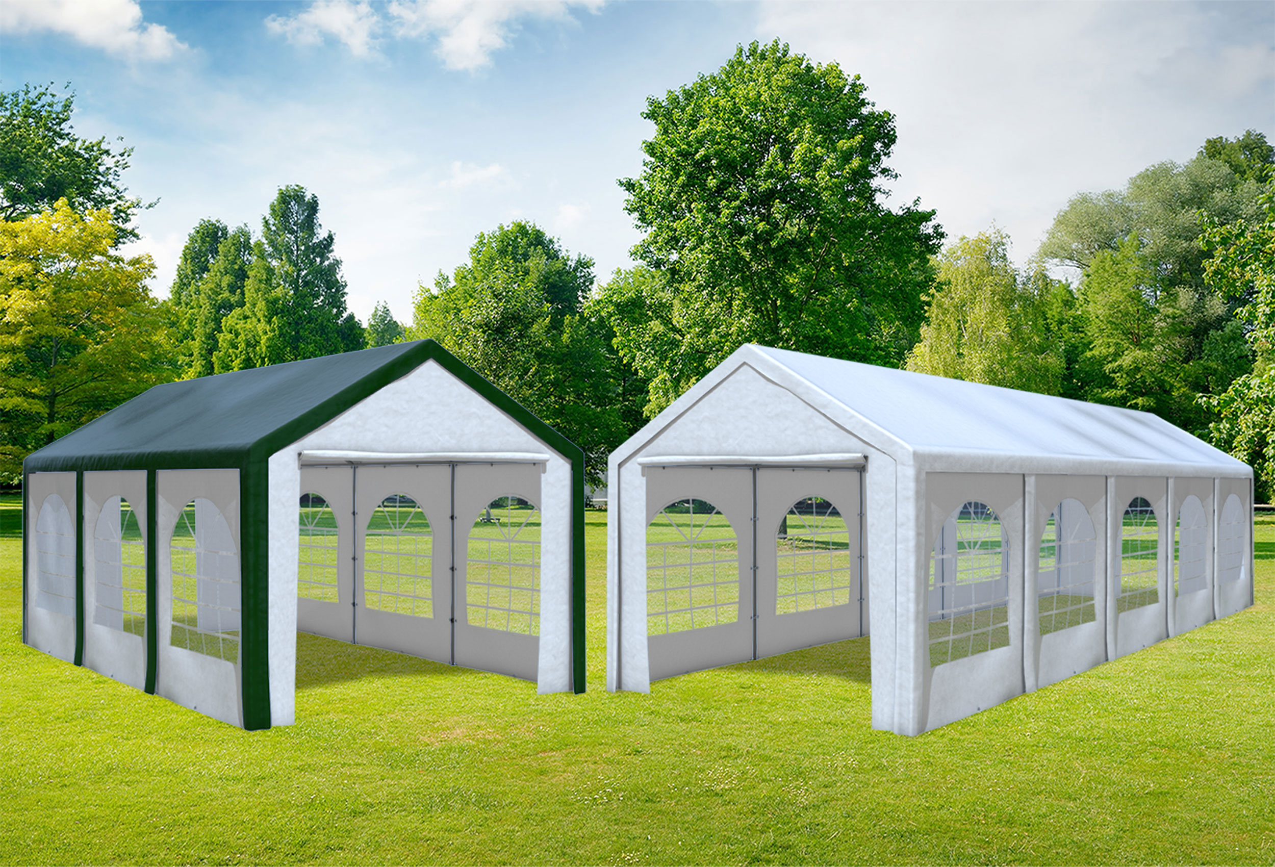 3x10 m 2in1 Kombizelt mit extra 3x6 m Dach, PE weiß grün
