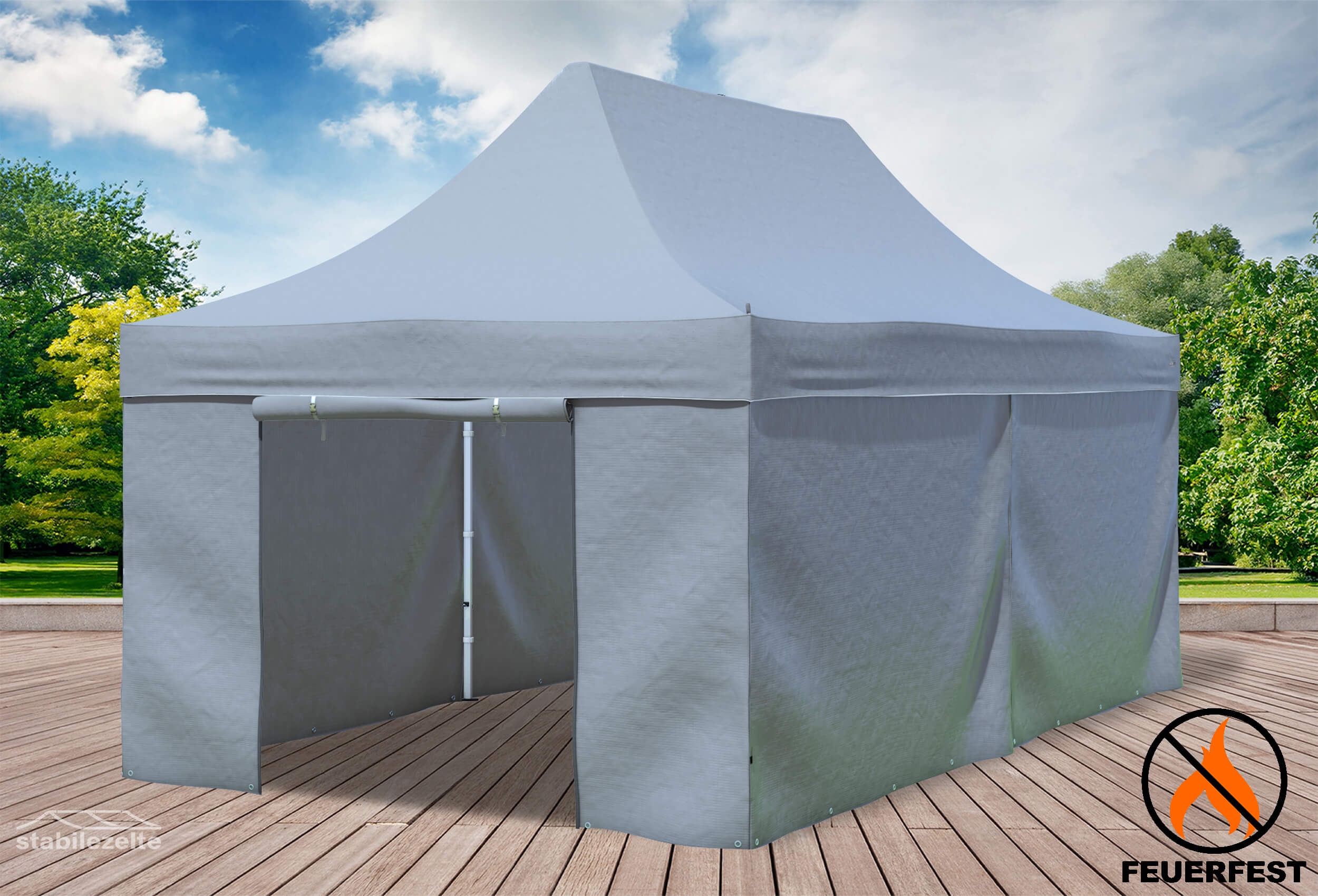 3x6 m Faltpavillon, PVC feuersicher grau