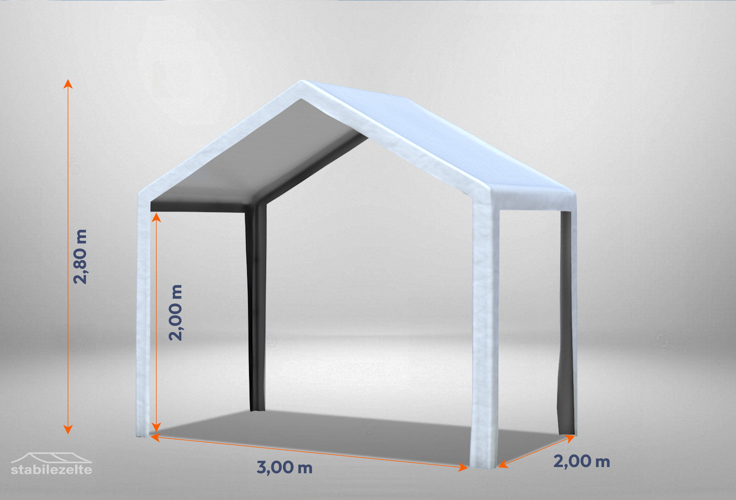 Weißes Partyzelt der Modular Serie ohne Seitenteile 3 x 2m