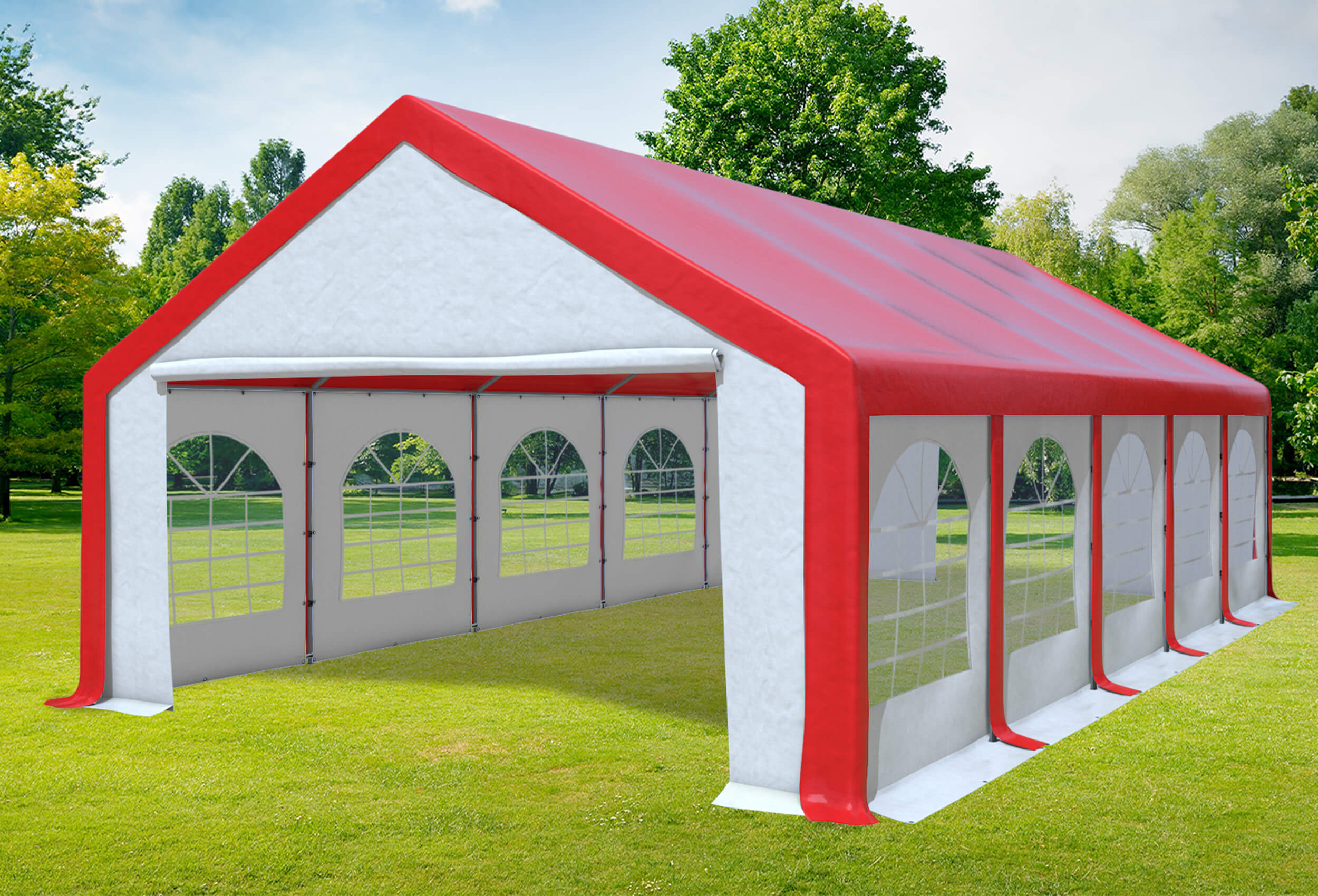 5x10 m Partyzelt, PVC rot weiß