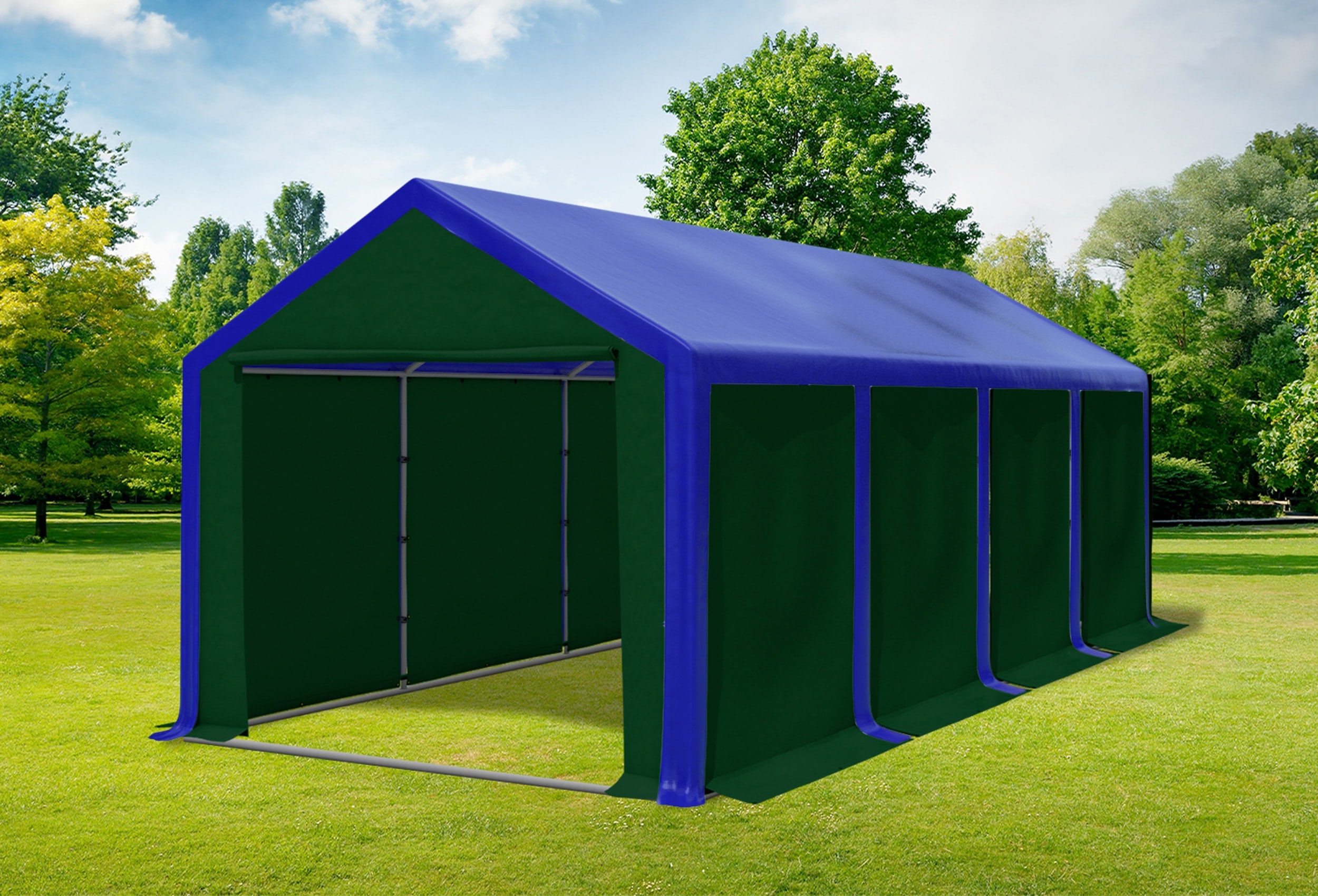 3x8 m Partyzelt, PVC blau grün