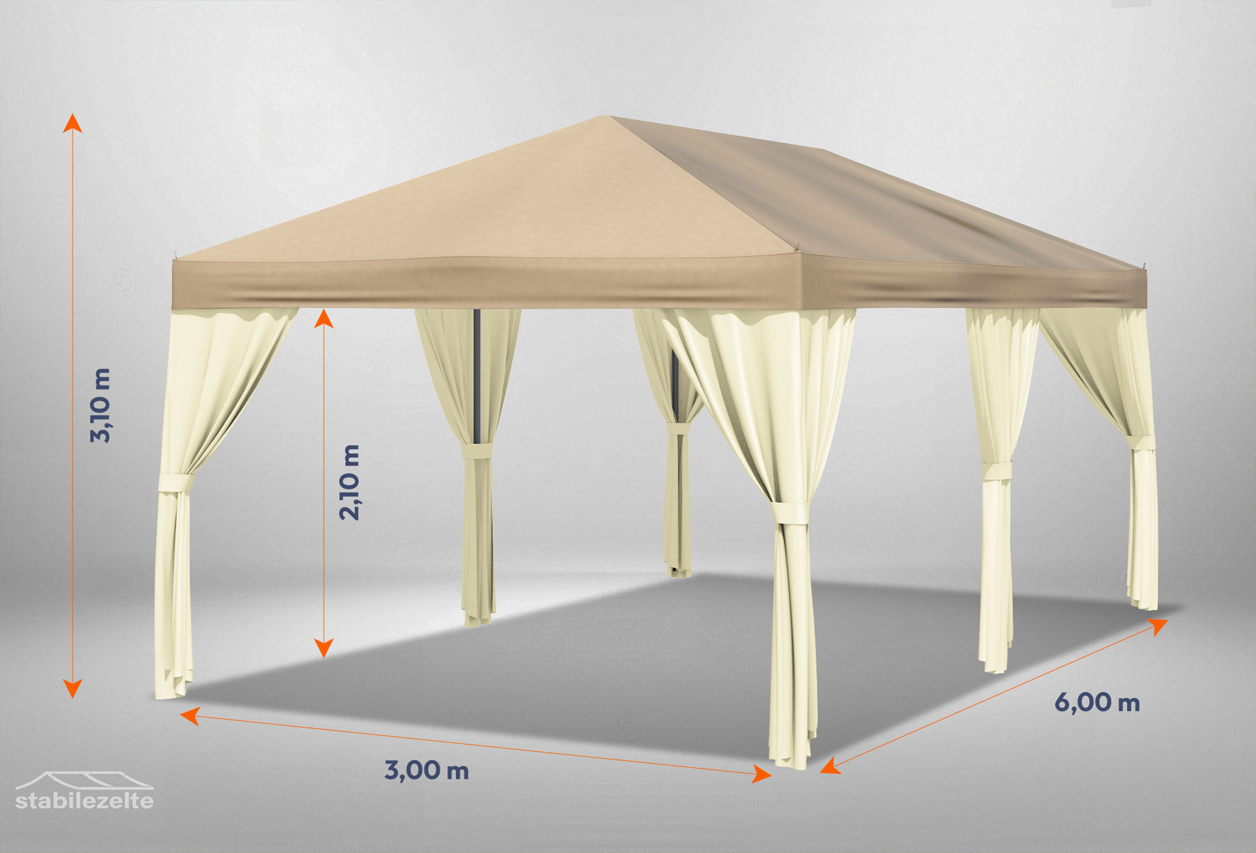 Beiger Gartenpavillon Sahara mit beigen Seitenteilen 3 x 6m