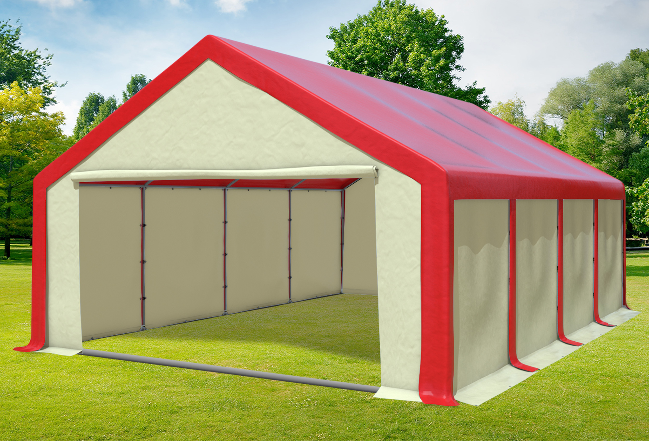 5x8 m Partyzelt, PVC rot Beige