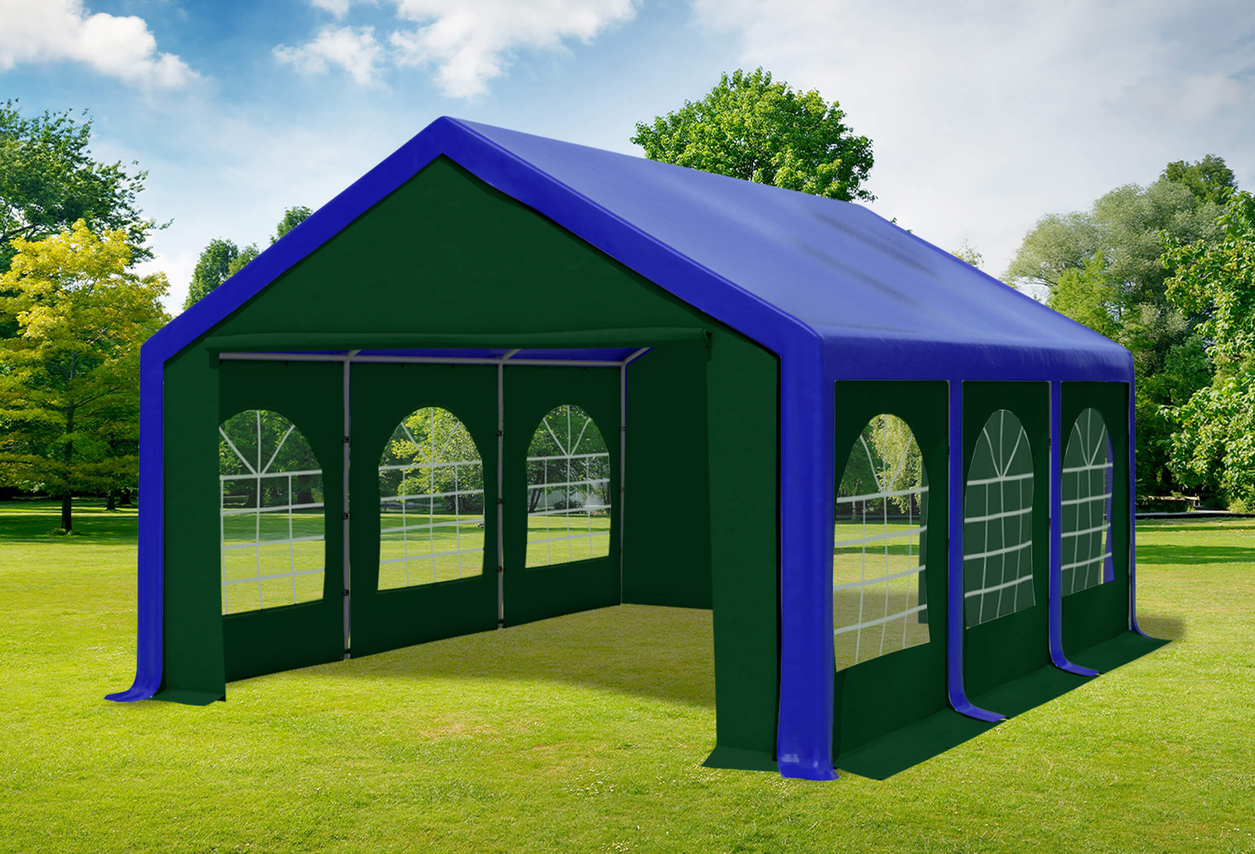 4x6 m Partyzelt, PVC blau grün