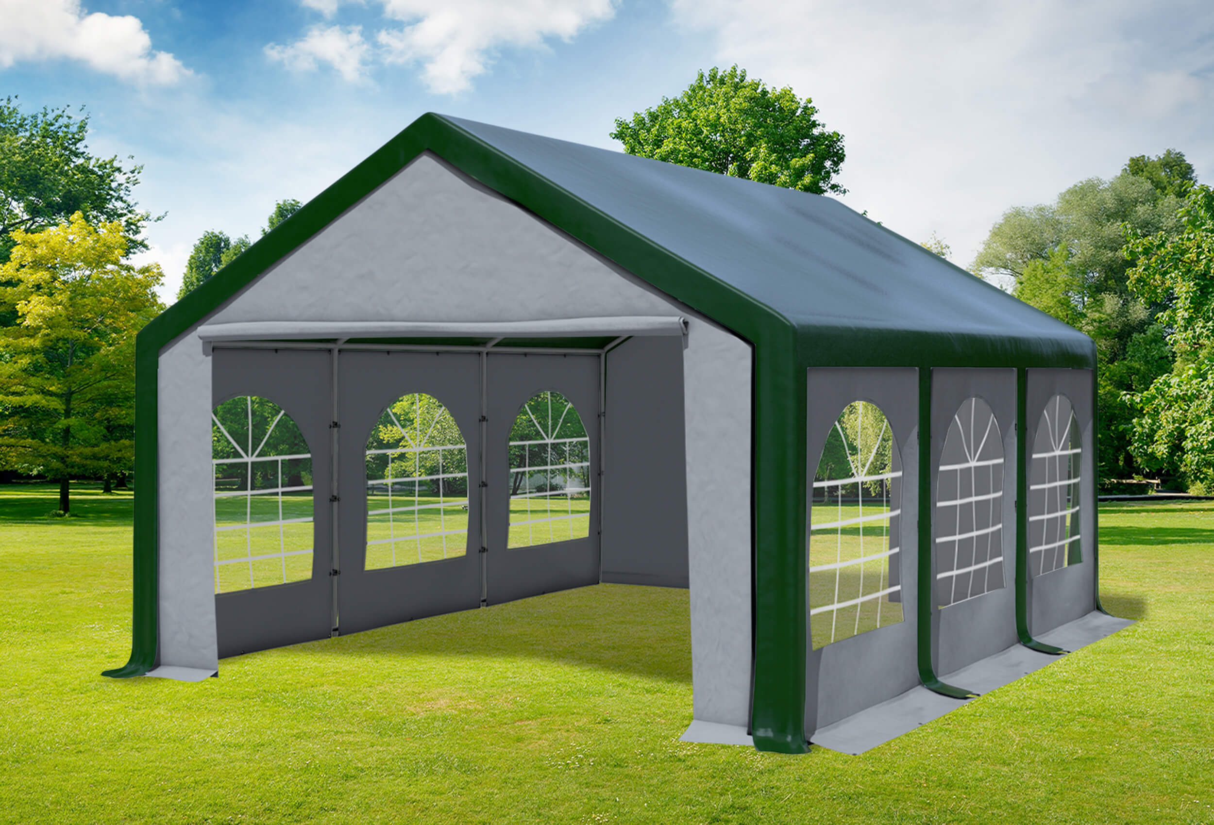 4x6 m Partyzelt, PVC grün grau
