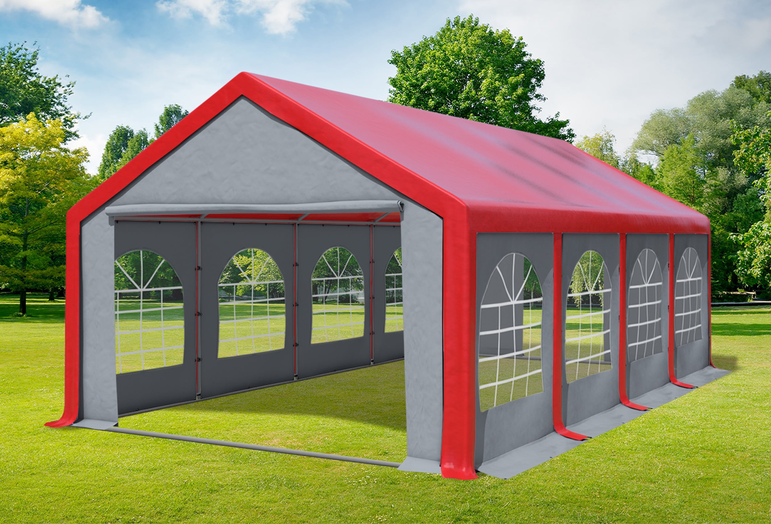 4x8 m Partyzelt, PVC rot grau