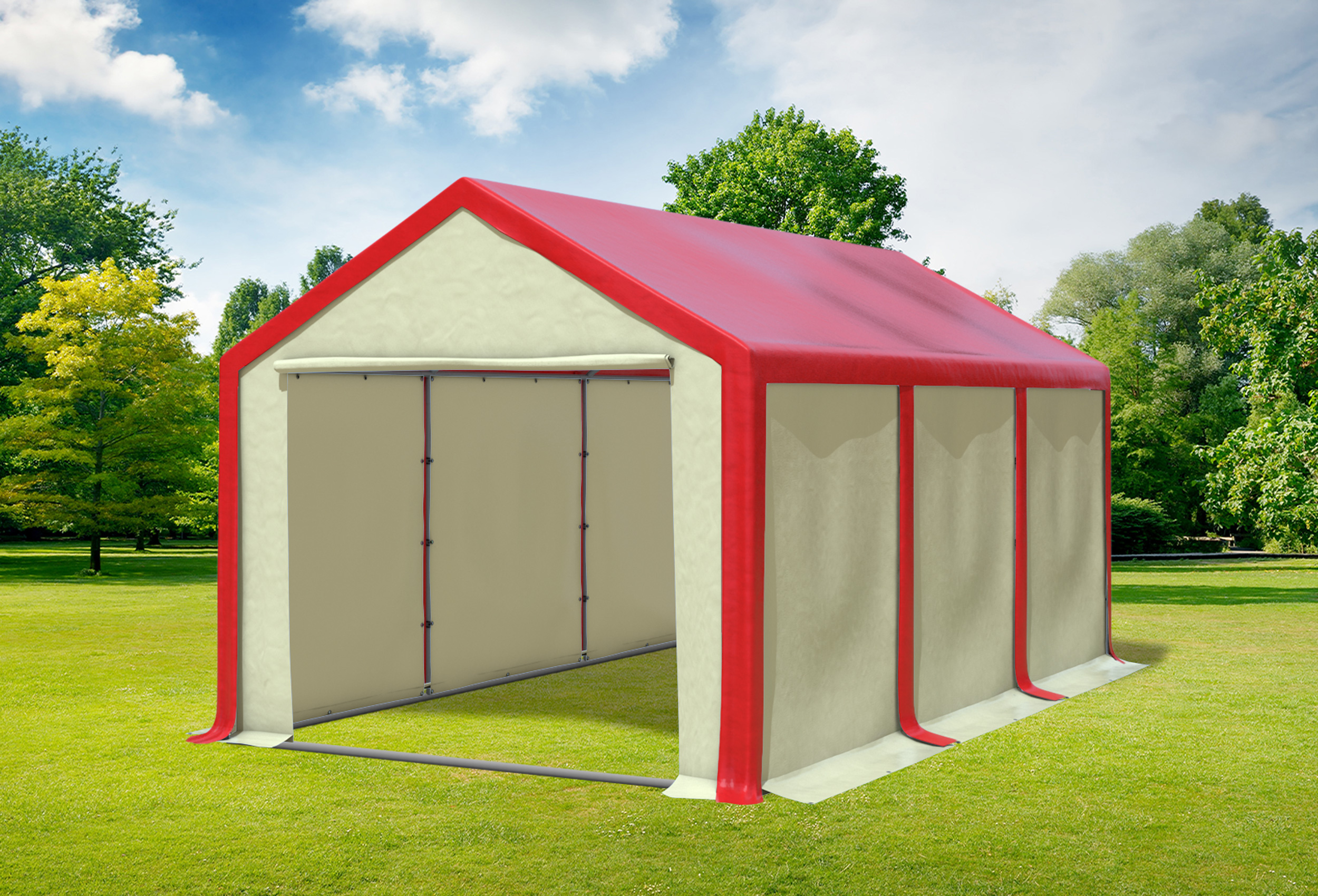 3x6 m Partyzelt, PVC rot Beige