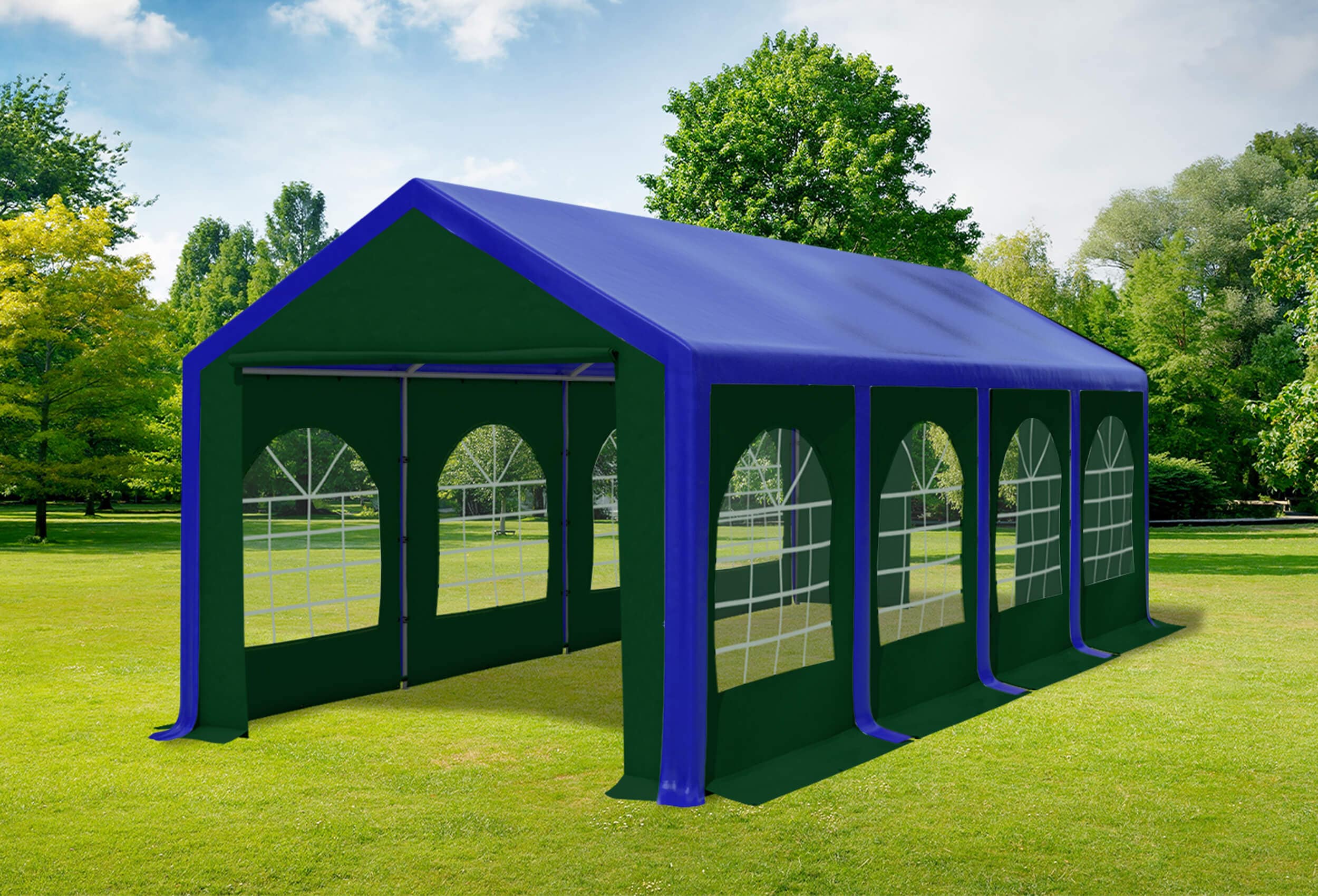 3x8 m Partyzelt, PVC blau grün
