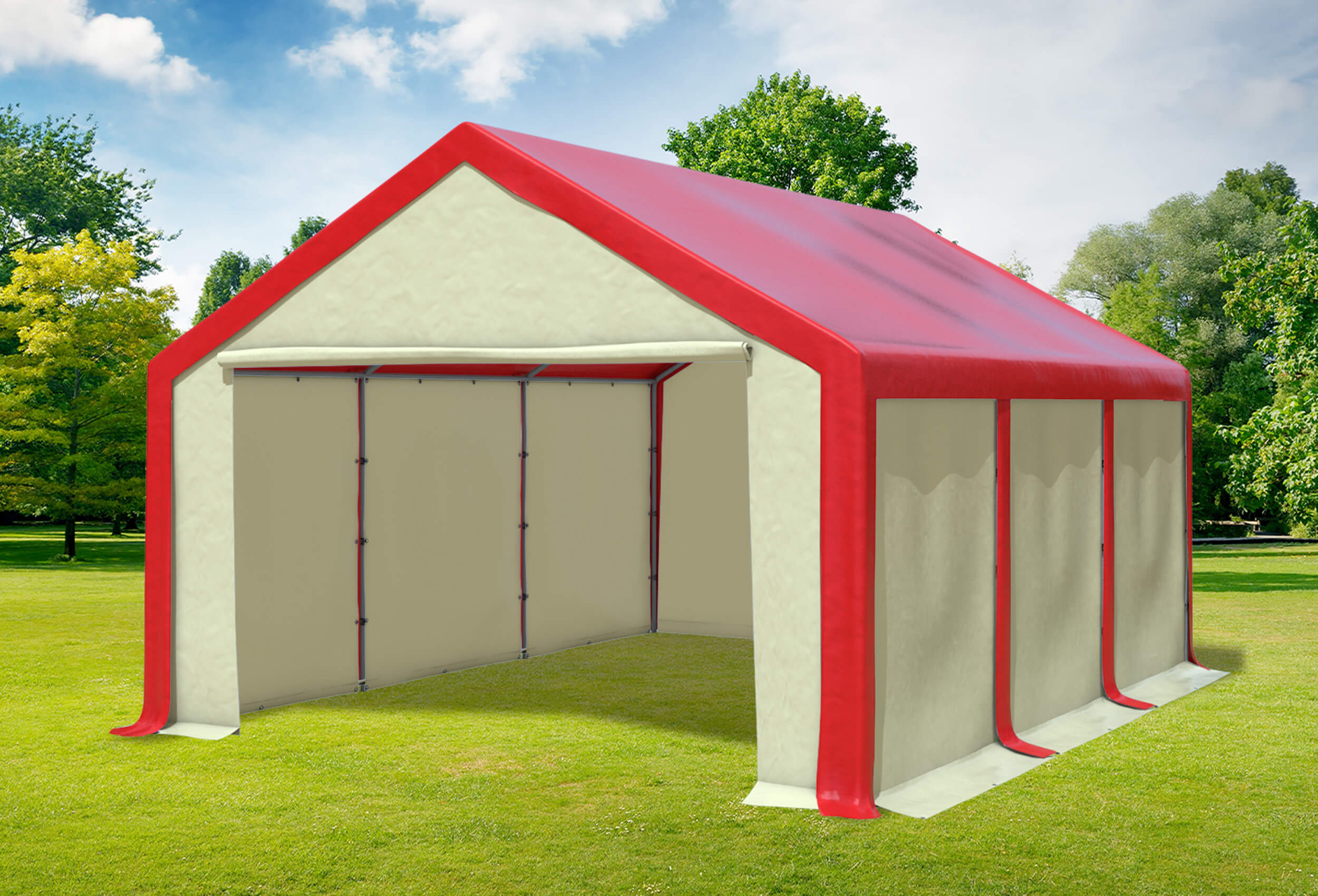 4x6 m Partyzelt, PVC rot Beige