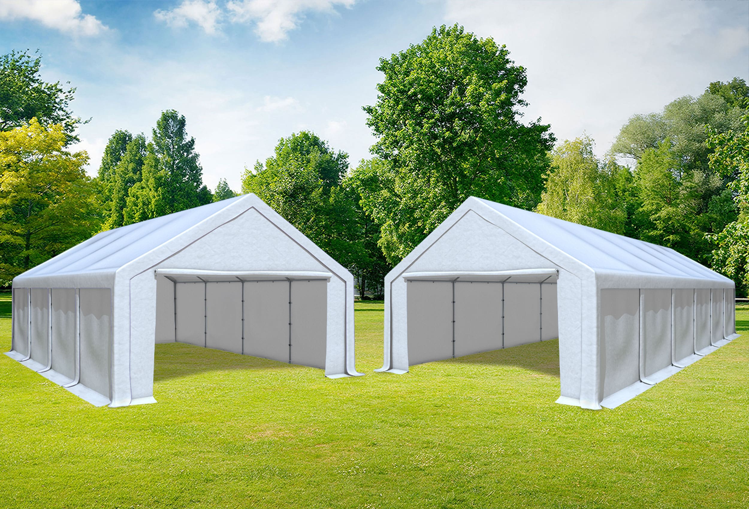 5x12 m 2in1 Kombizelt mit extra 5x8 m Dach, PVC weiß