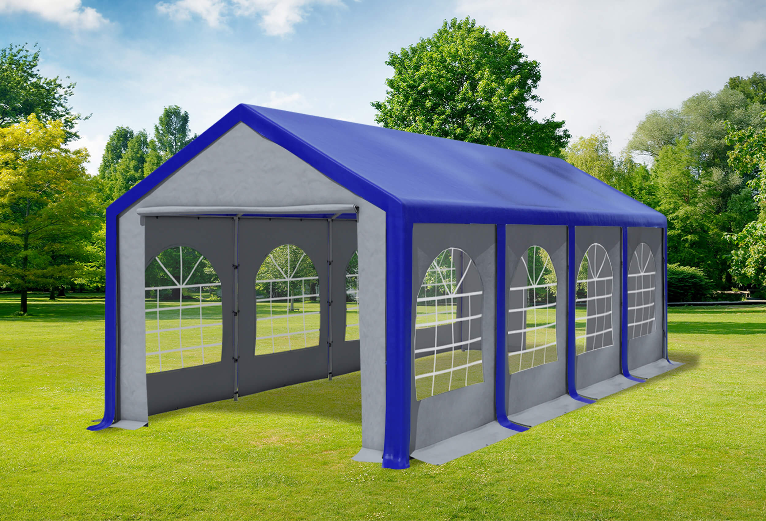 3x8 m Partyzelt, PVC blau grau
