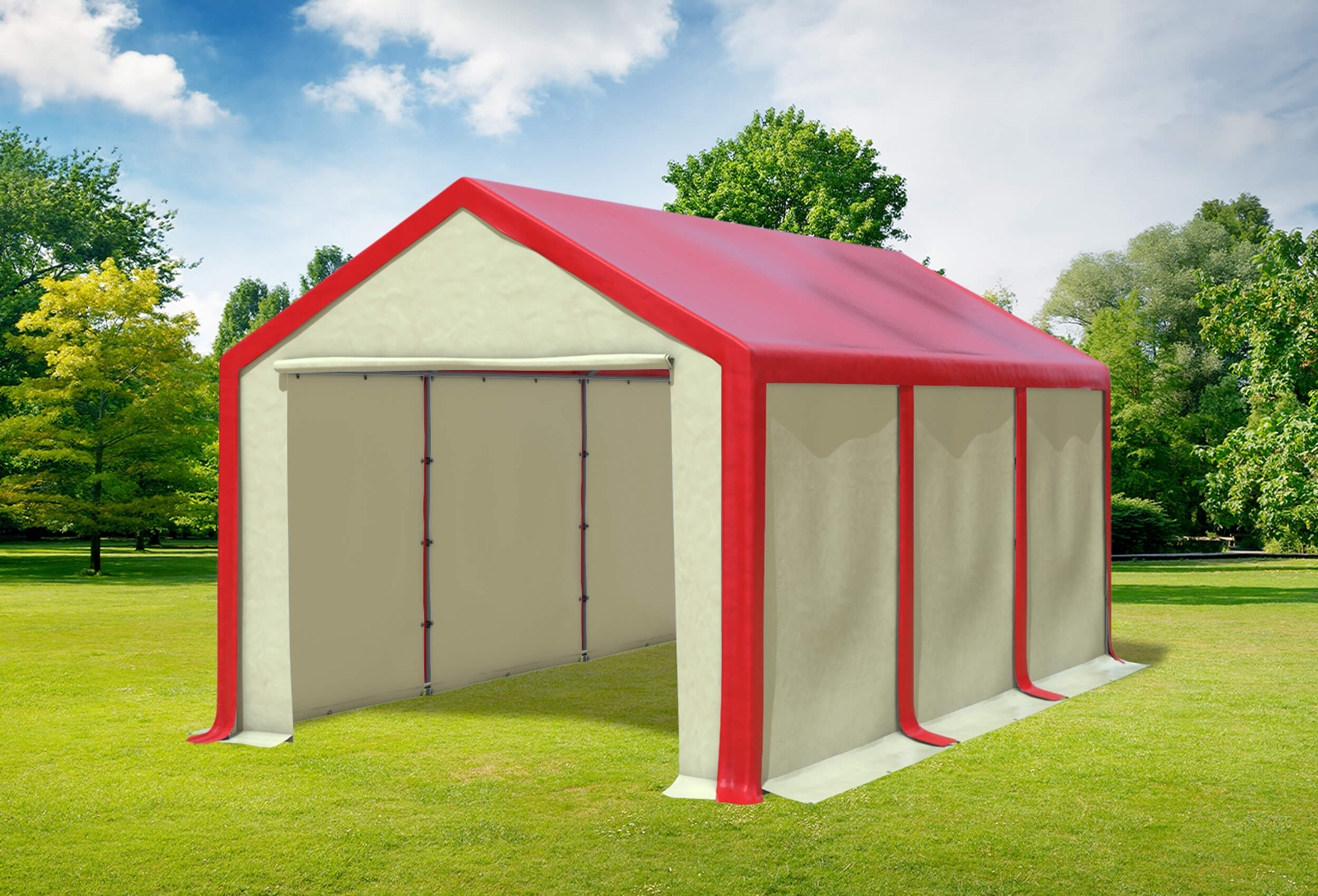 3x6 m Partyzelt, PVC rot Beige