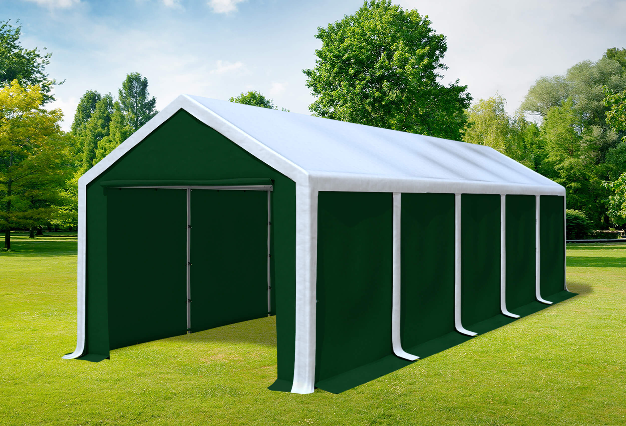 3x10 m Partyzelt, PVC weiß grün
