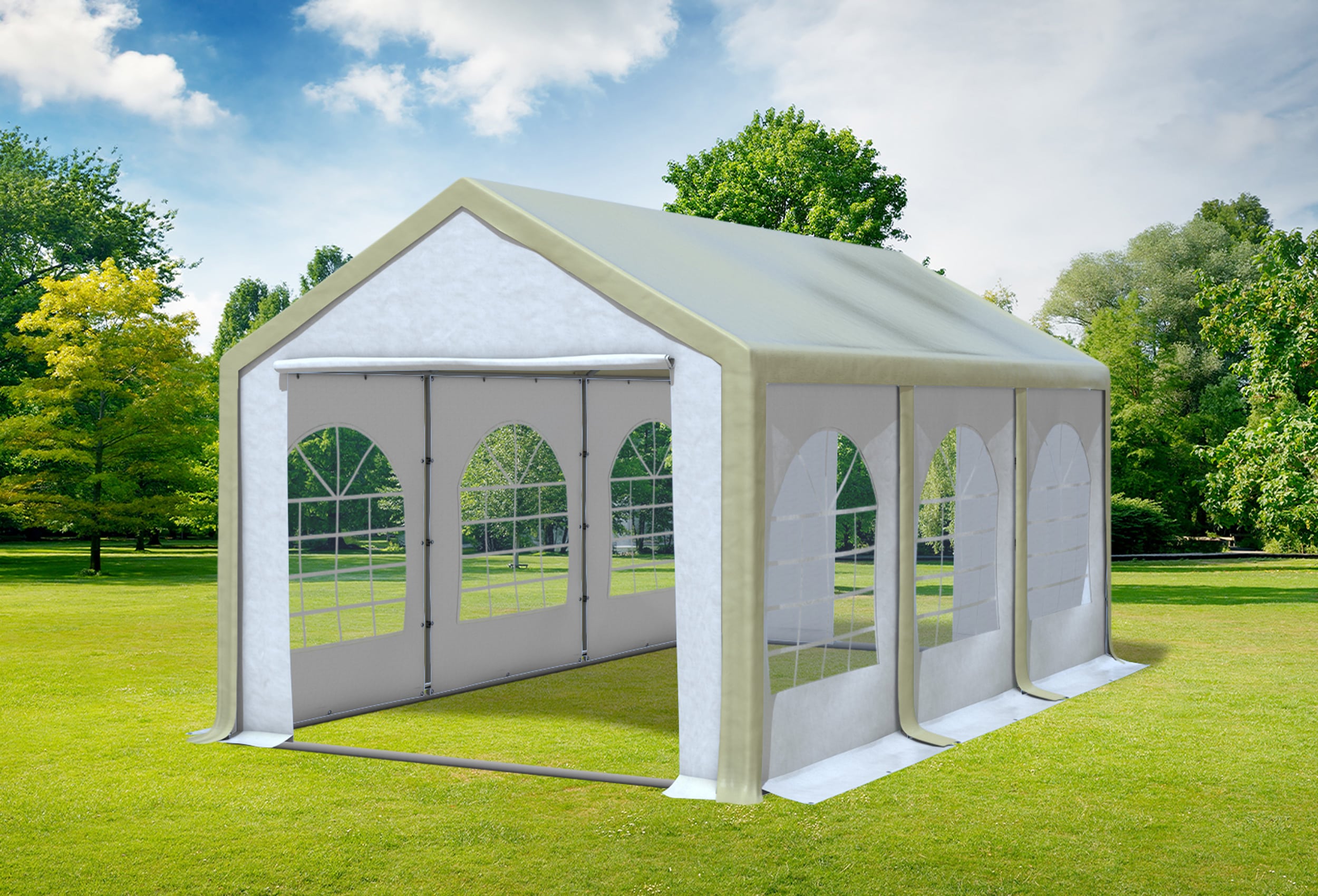 3x6 m Partyzelt, PVC braun weiß