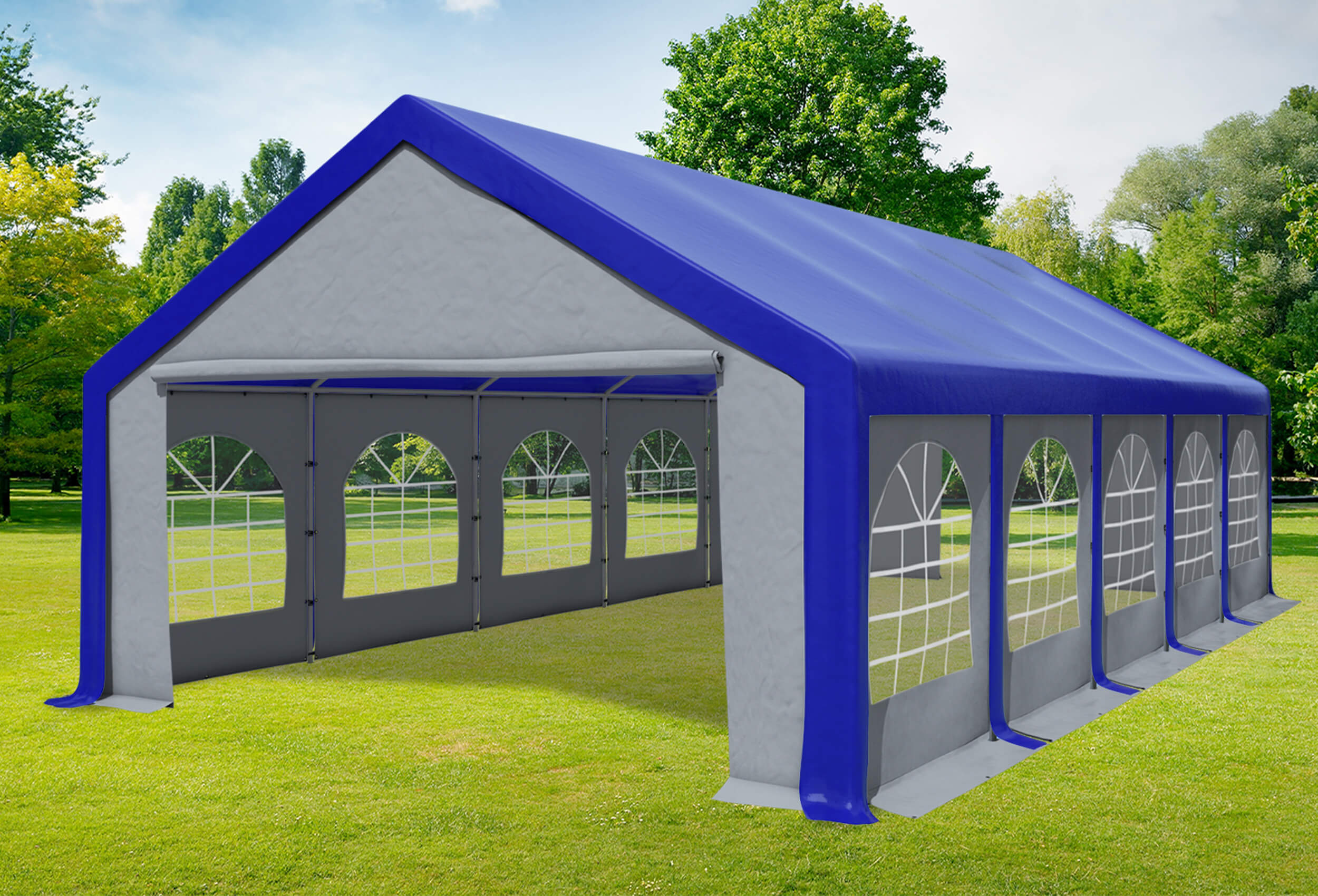 5x10 m Partyzelt, PVC blau grau