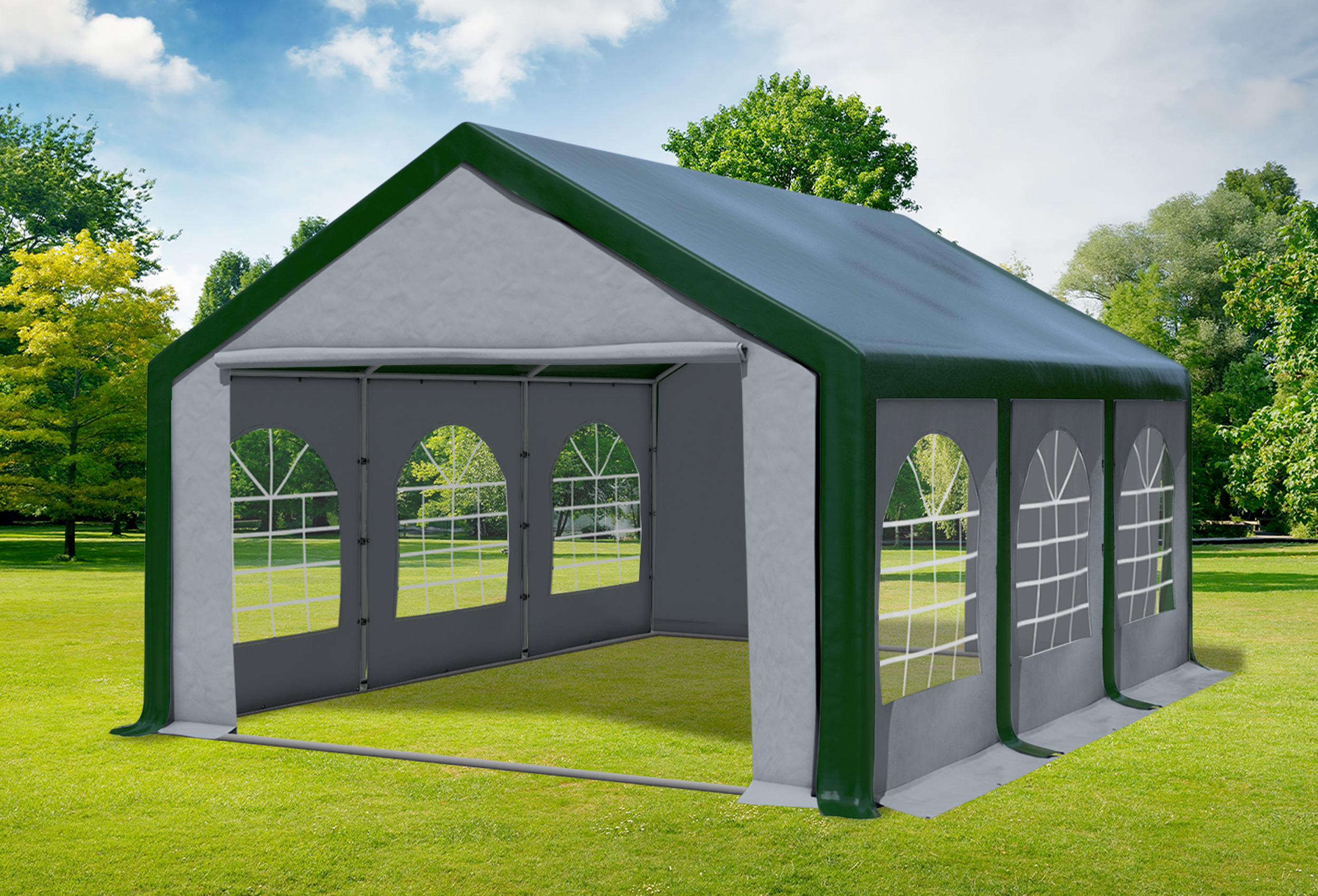 4x6 m Partyzelt, PVC grün grau