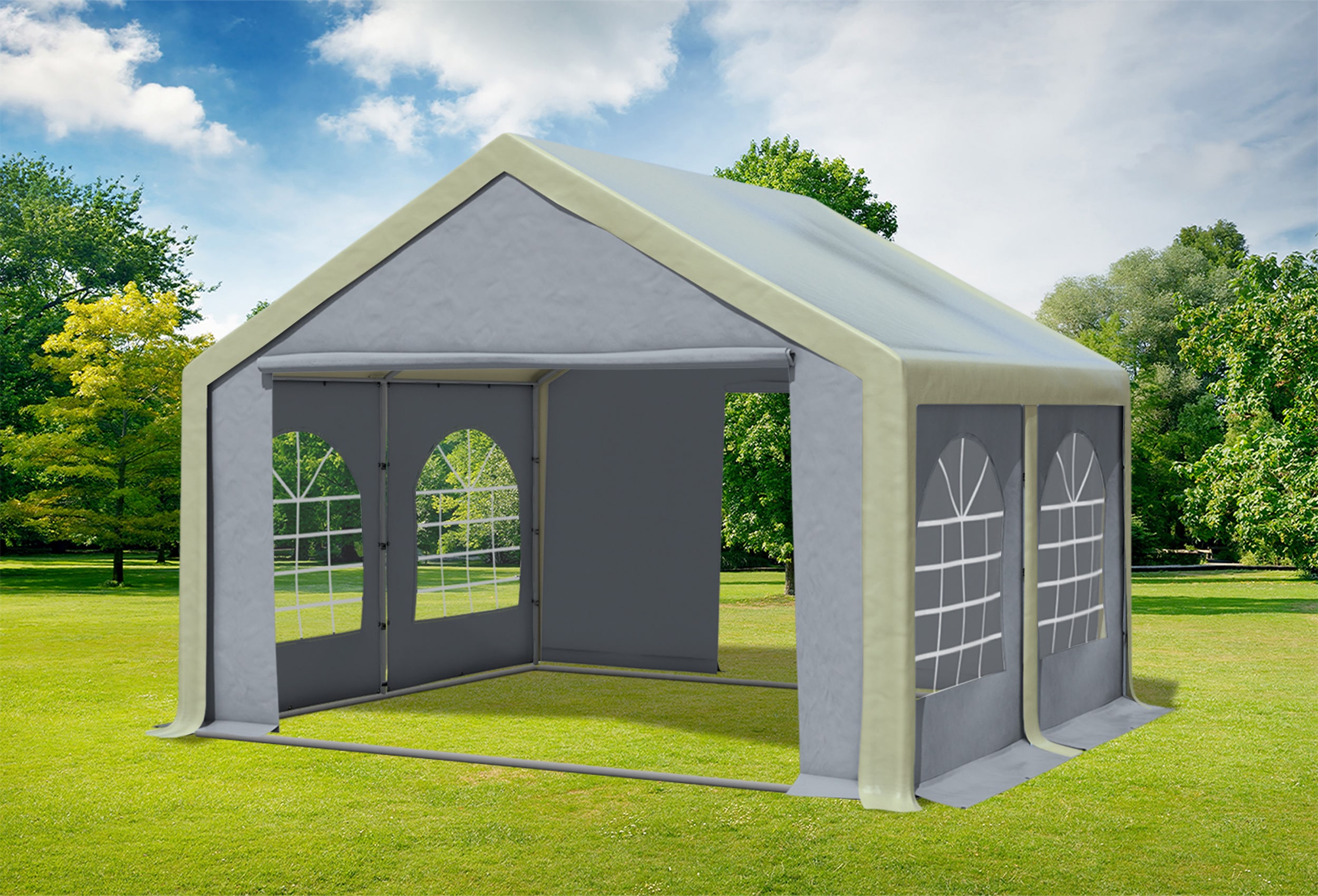 4x4 m Partyzelt, PVC braun grau