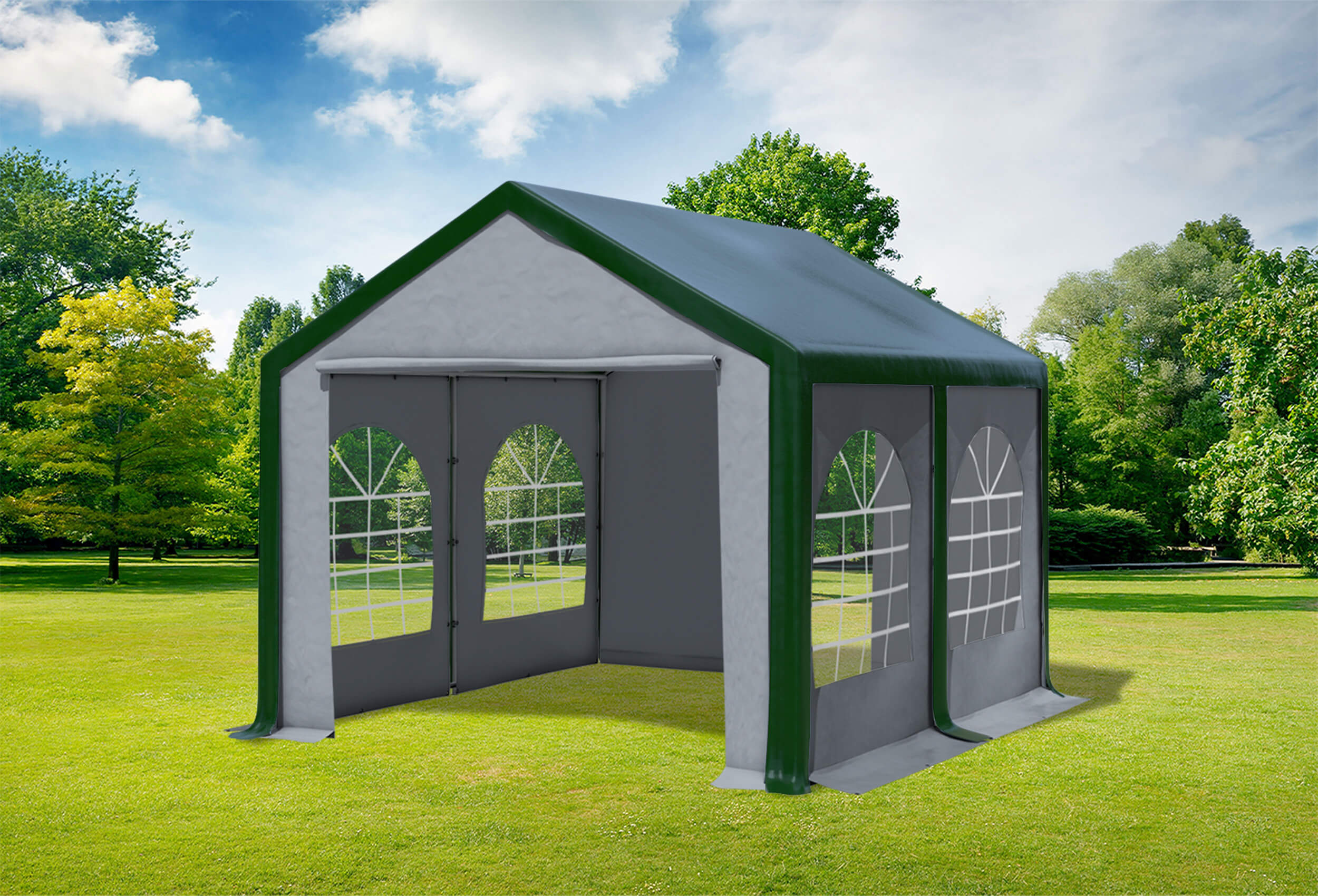 3x4 m Partyzelt, PVC grün grau