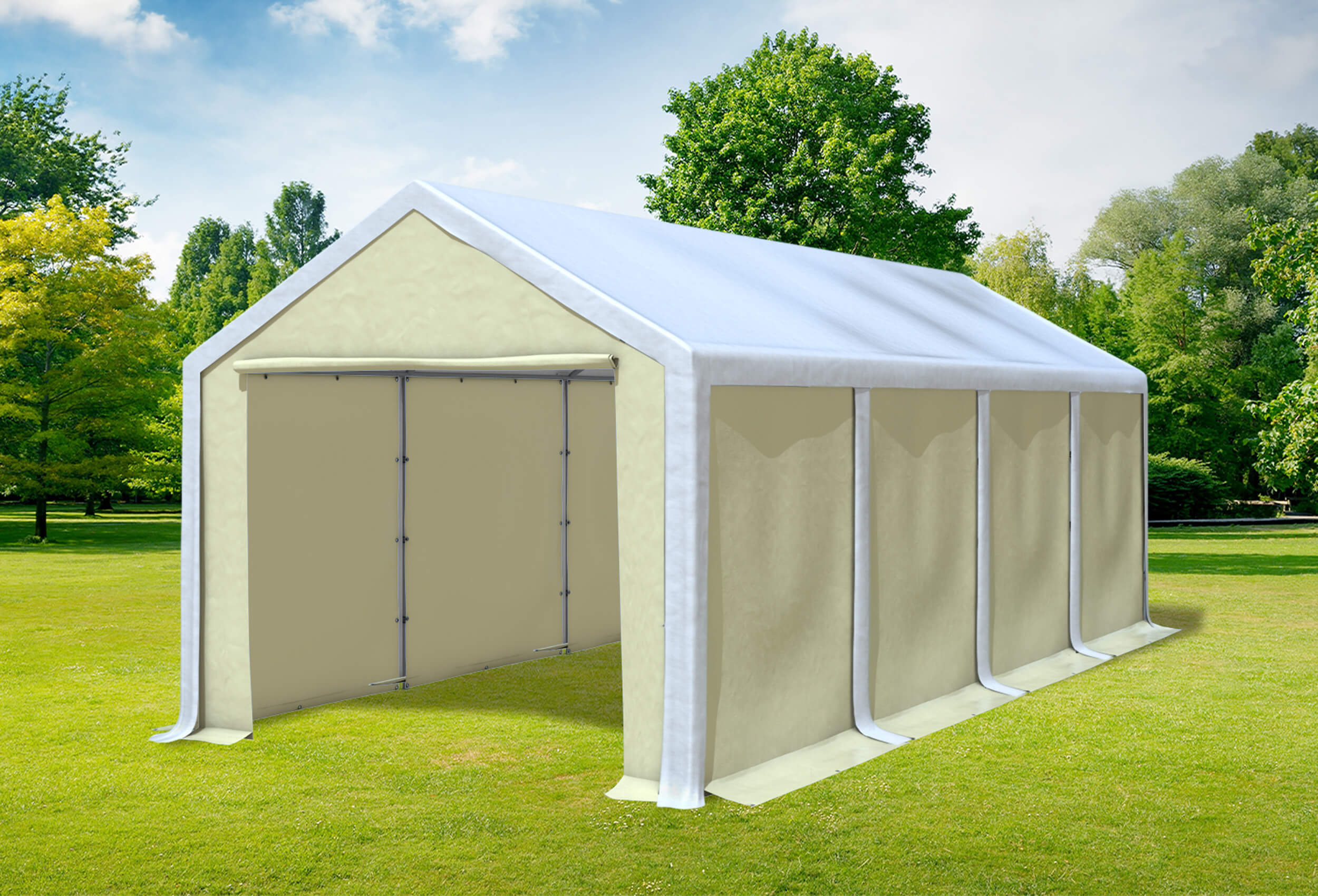 3x8 m Partyzelt, PVC weiß Beige