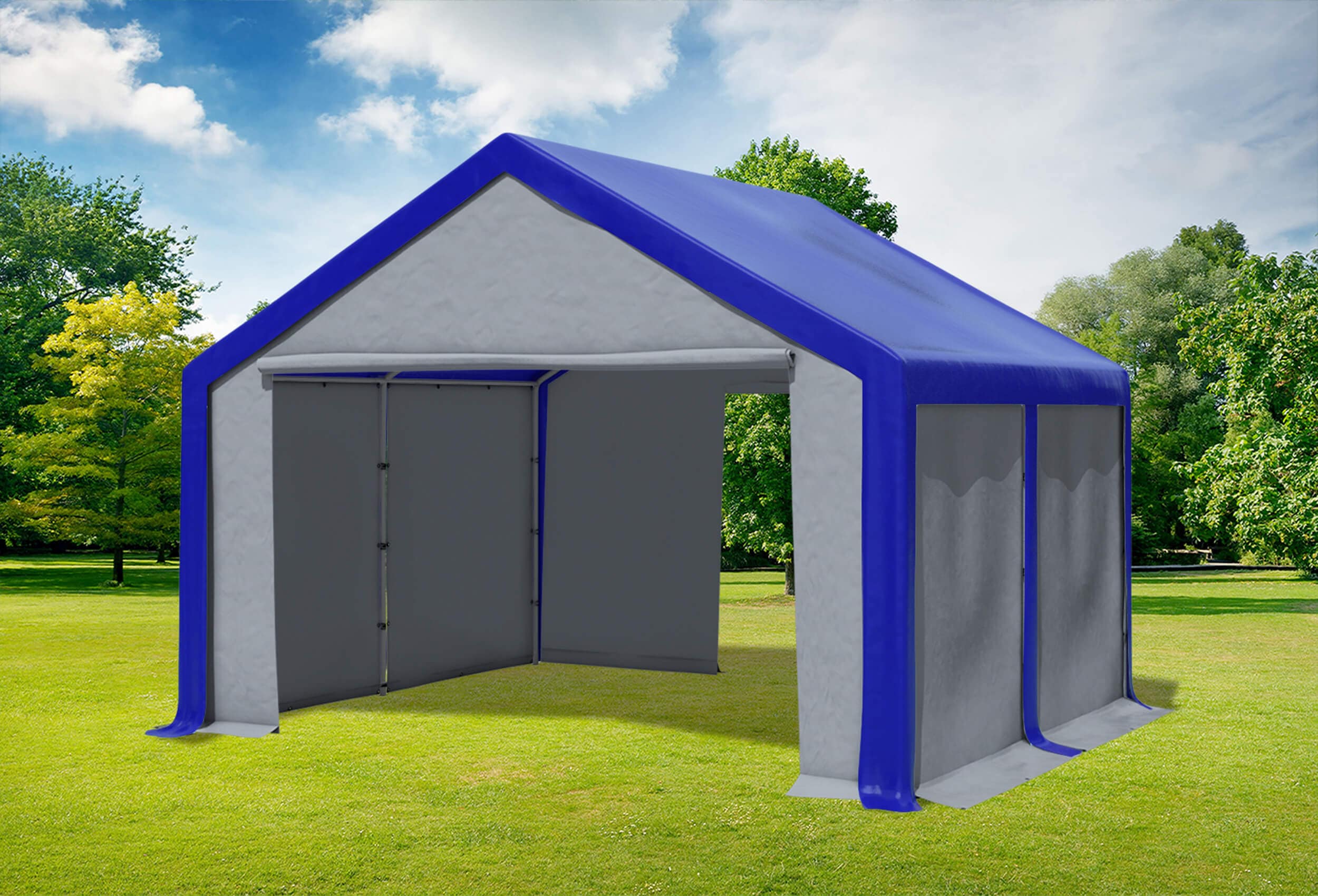 4x4 m Partyzelt, PVC blau grau
