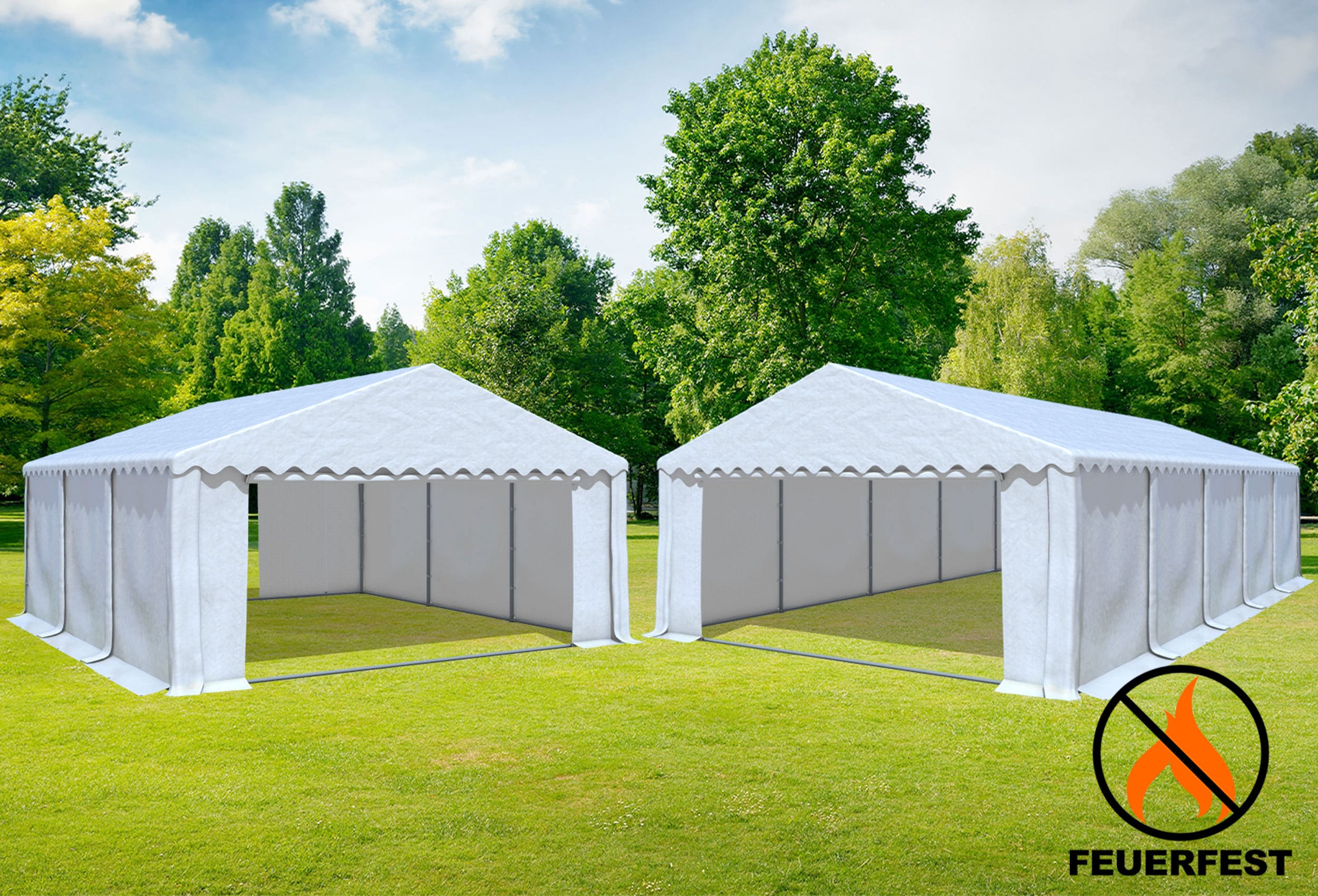 5x10 m 2in1 Kombizelt mit extra 5x6 m Dach, PVC feuersicher weiß