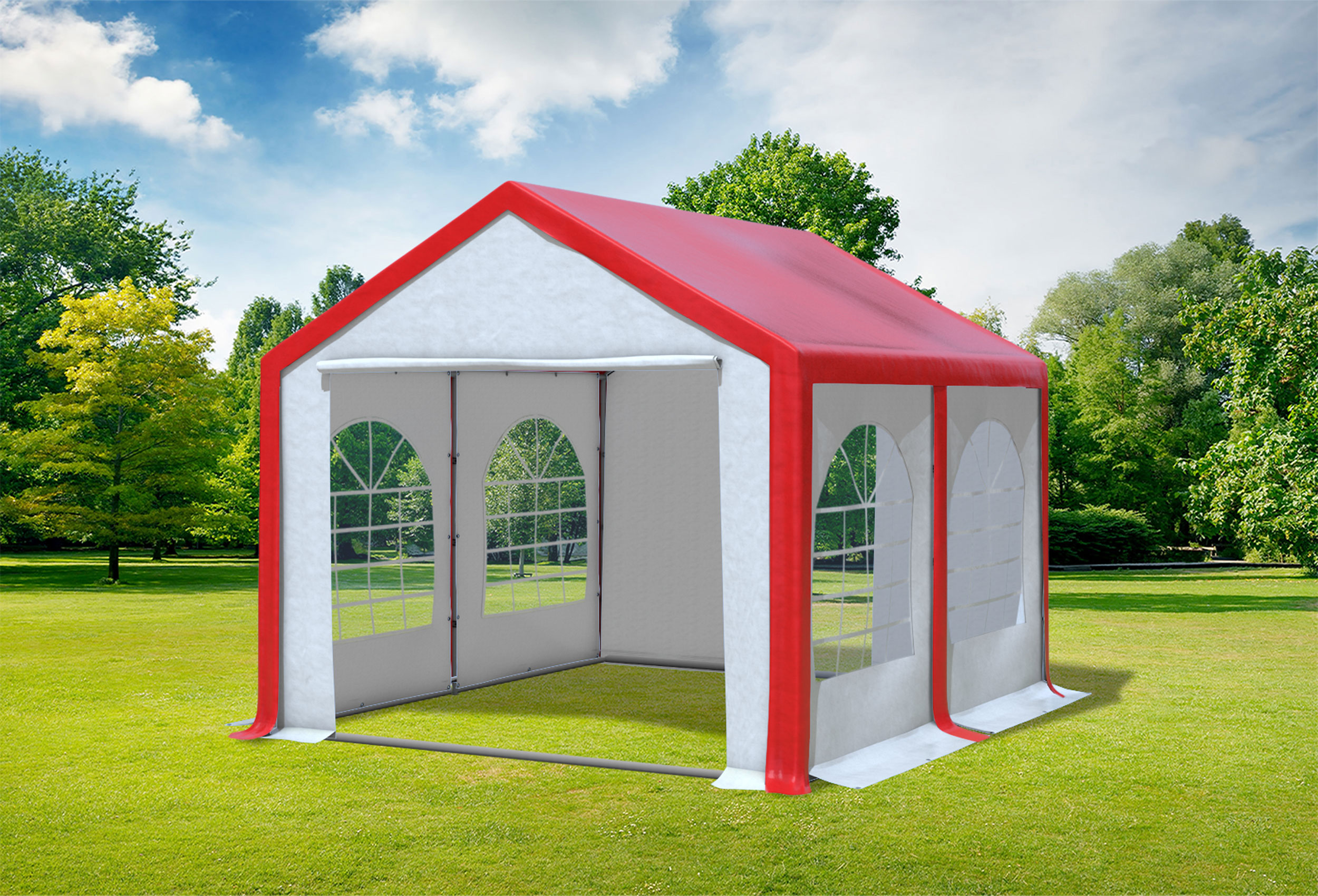 3x4 m Partyzelt, PVC rot weiß