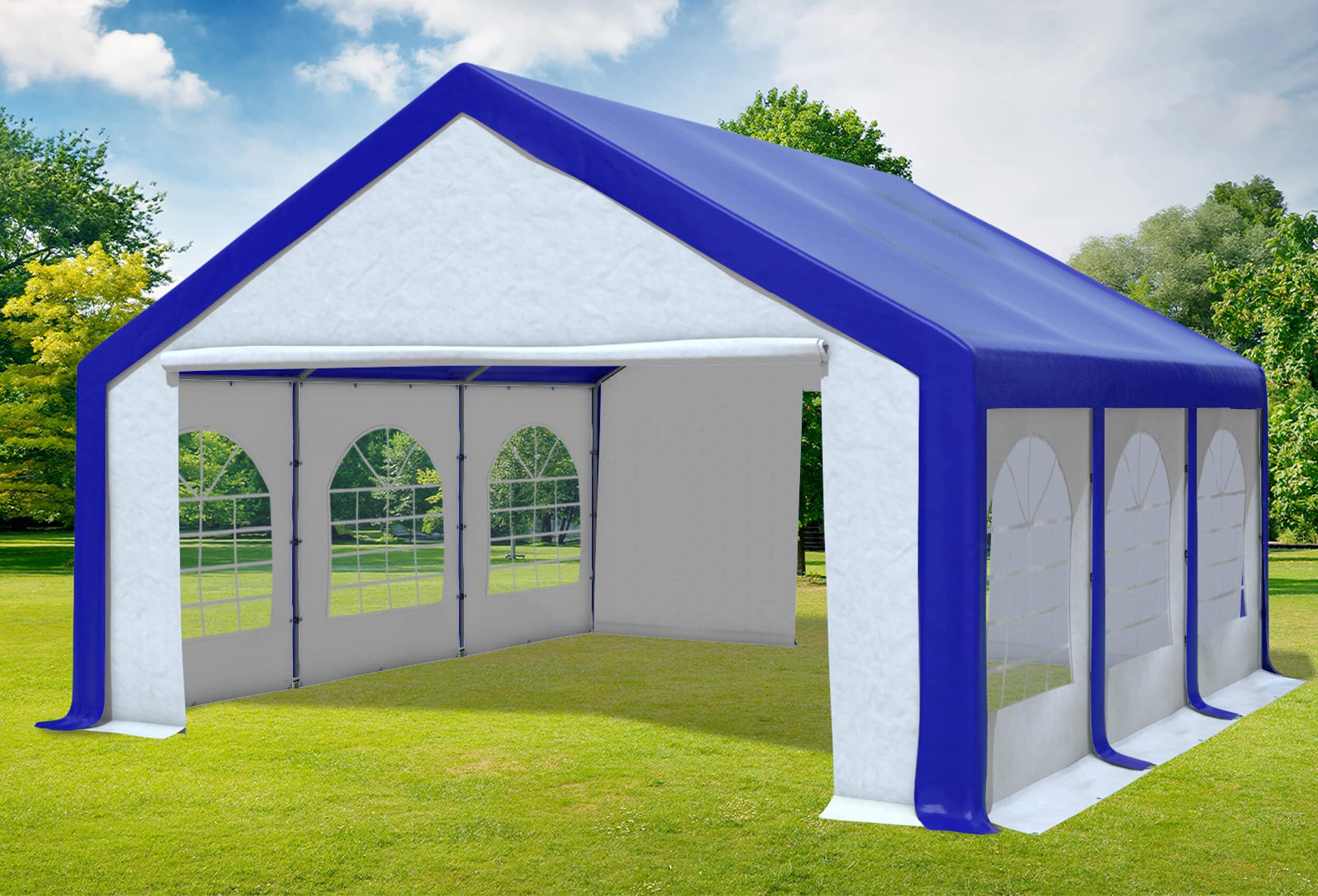 5x6 m Partyzelt, PVC blau weiß