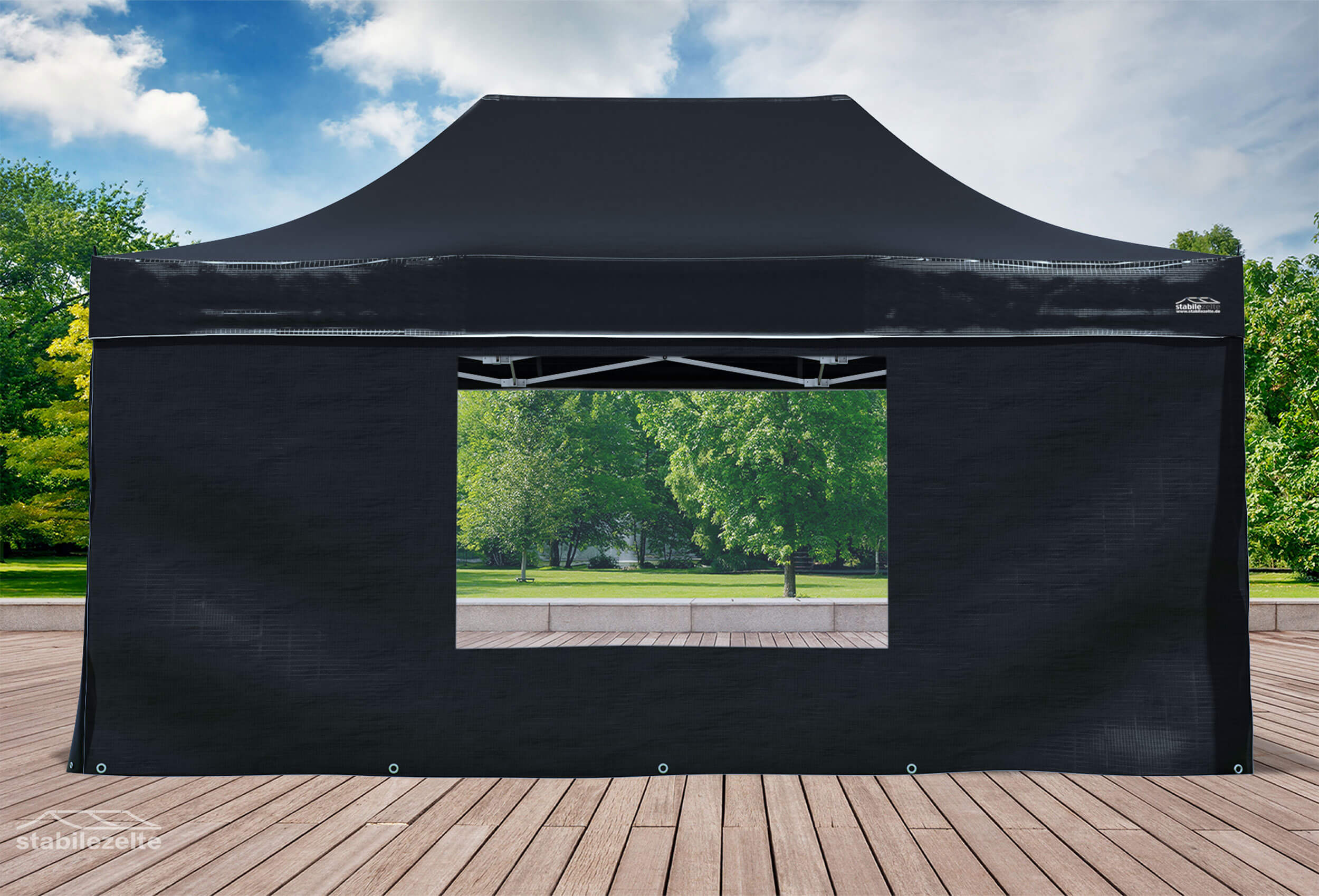 Seitenteil mit schlißbarem Fenster 4,5m für einen Faltpavillon aus PVC FR in schwarz