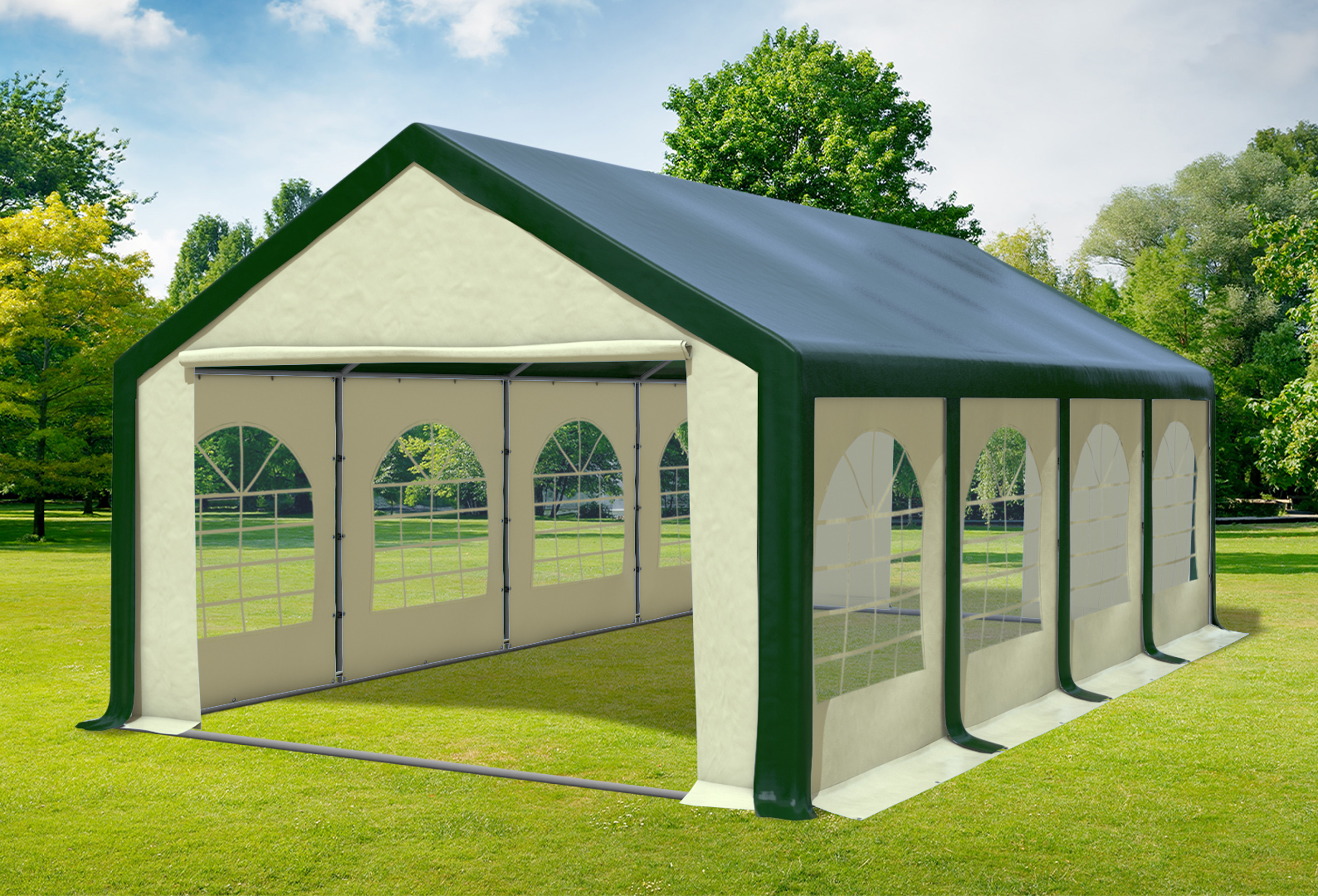 4x8 m Partyzelt, PVC grün Beige