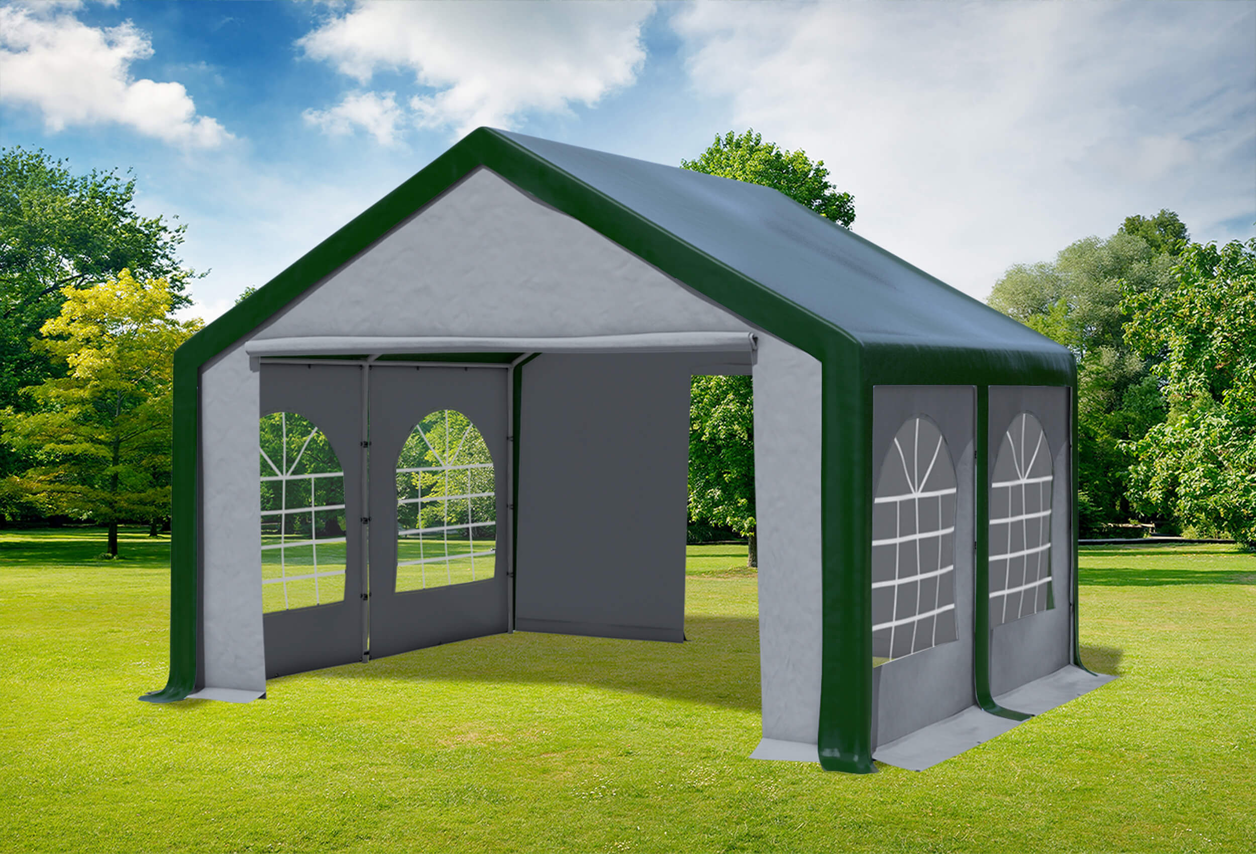 4x4 m Partyzelt, PVC grün grau