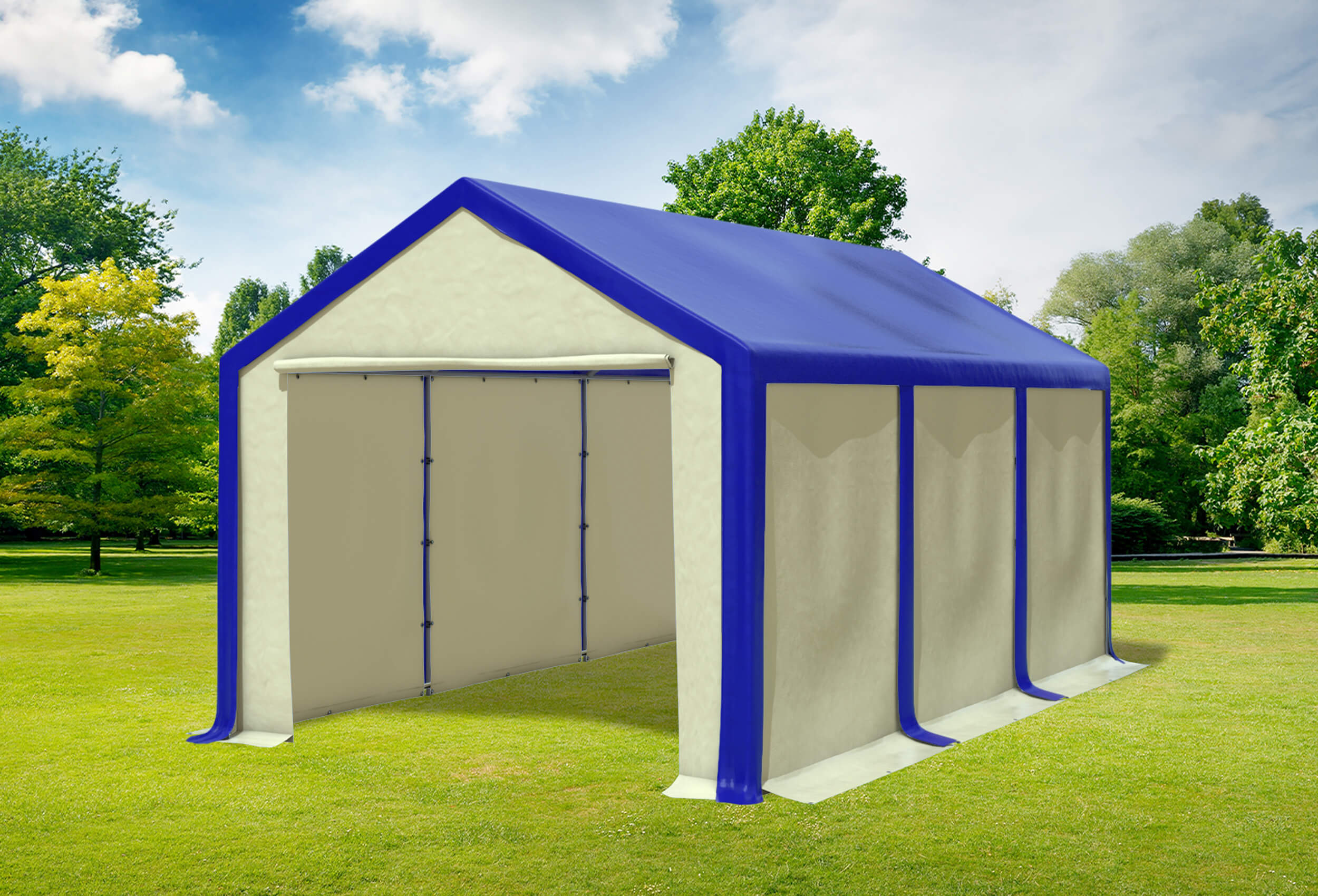 3x6 m Partyzelt, PVC blau Beige