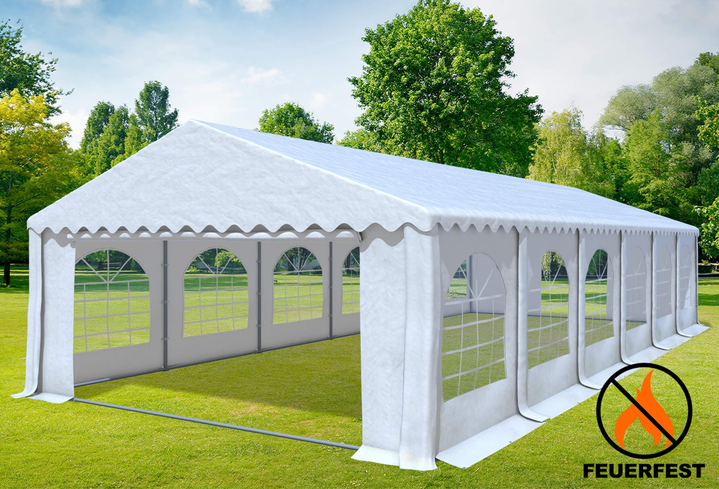 5x12 m Partyzelt, PVC feuersicher weiß