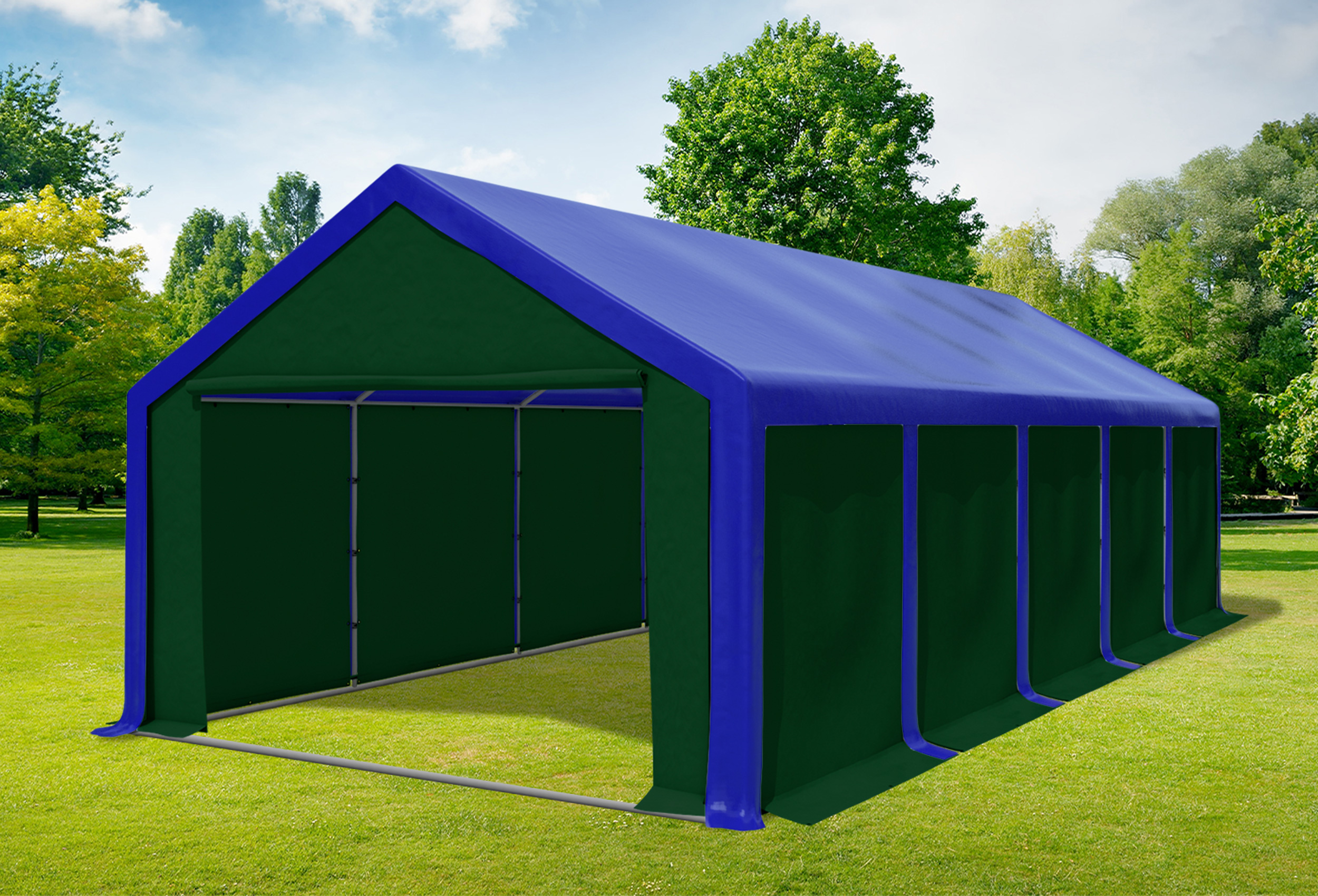 4x10 m Partyzelt, PVC blau grün