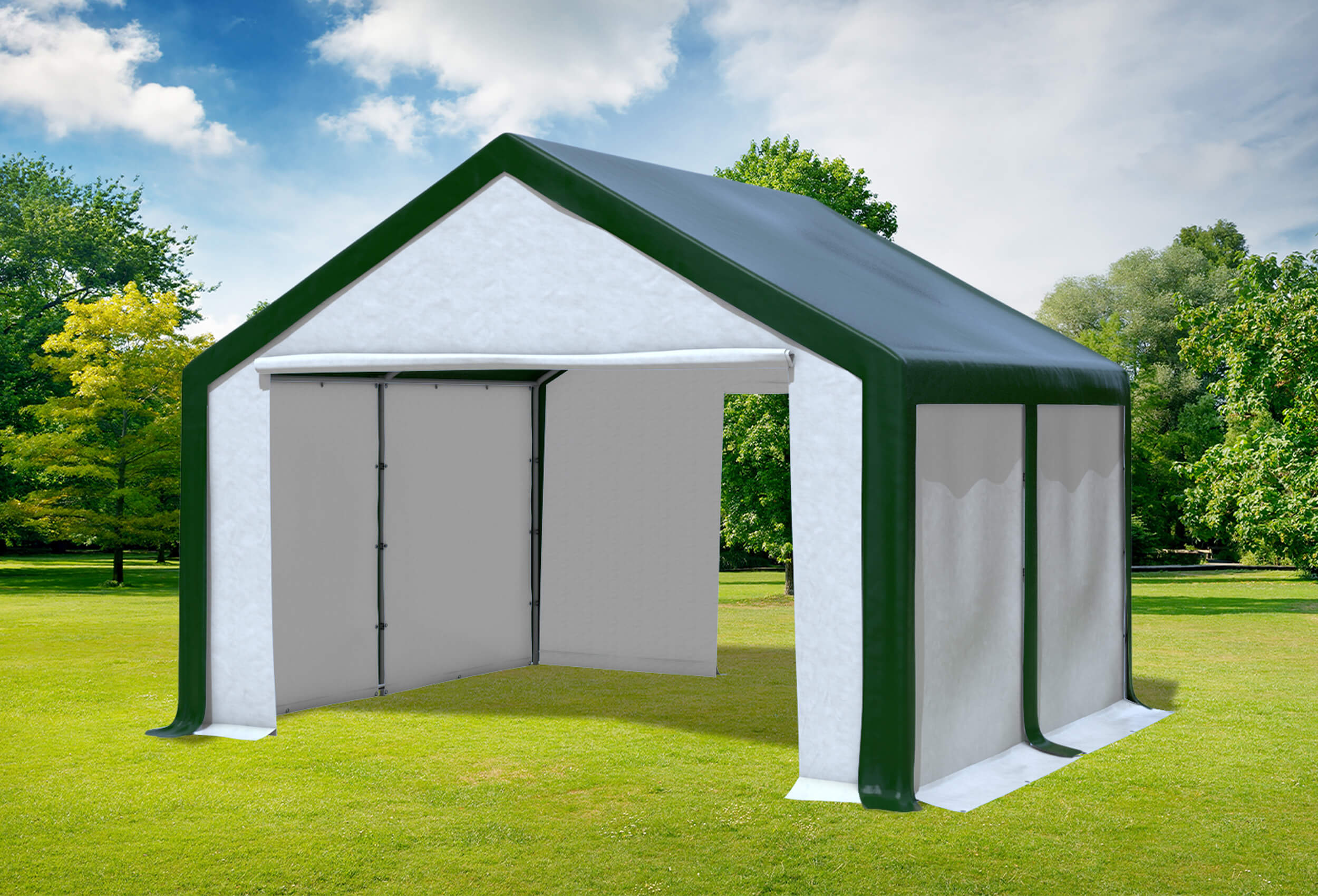 4x4 m Partyzelt, PVC grün weiß