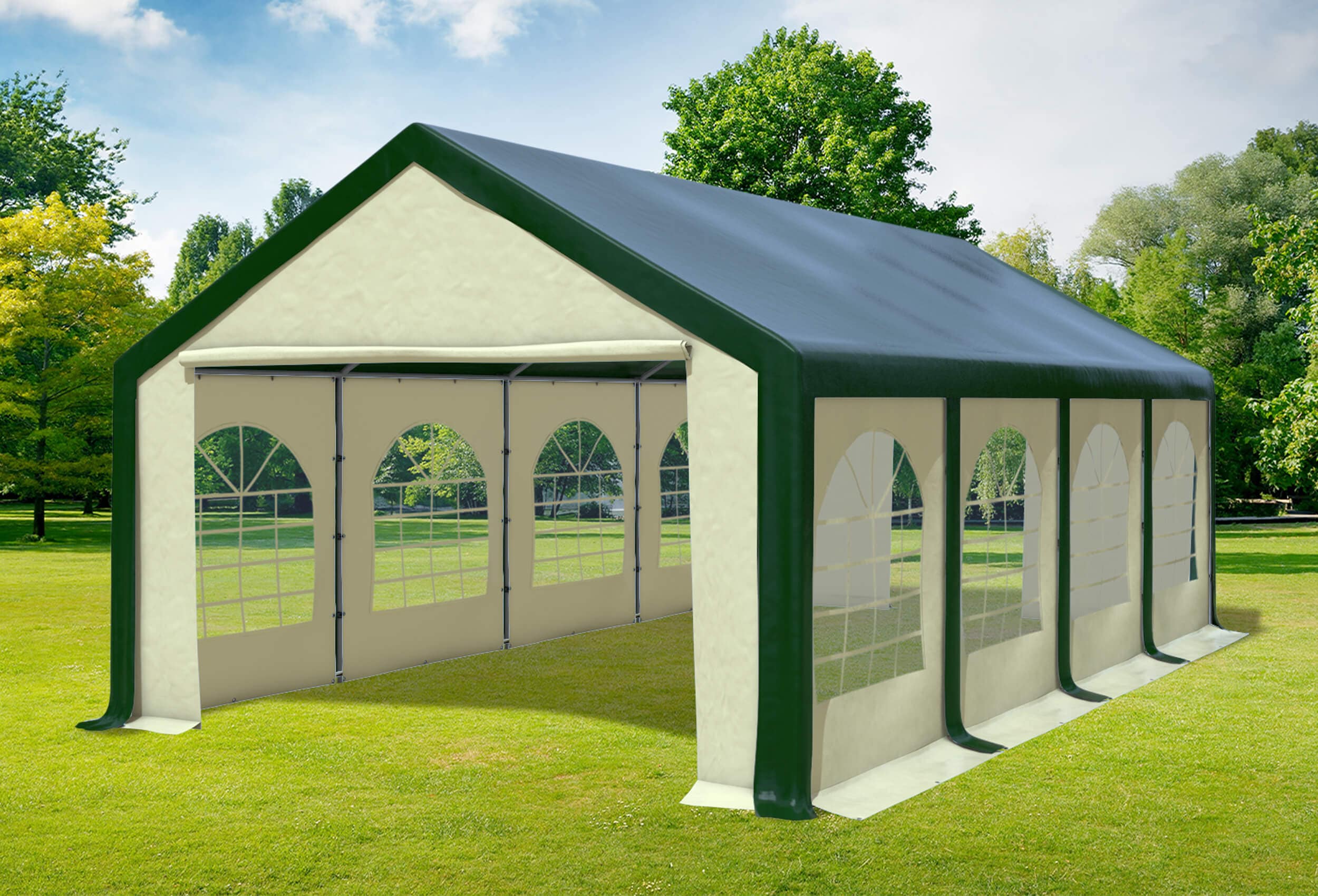 4x8 m Partyzelt, PVC grün Beige