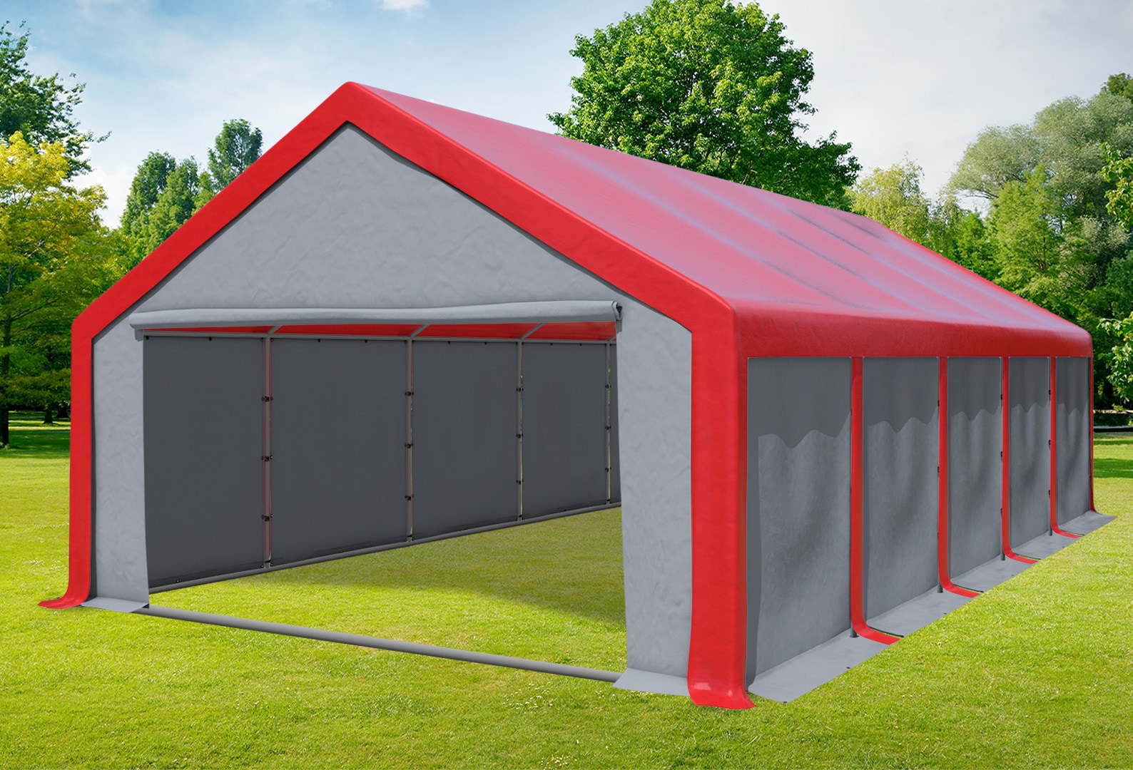 5x10 m Partyzelt, PVC rot grau
