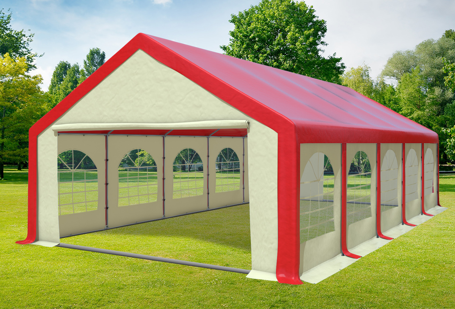 5x10 m Partyzelt, PVC rot Beige