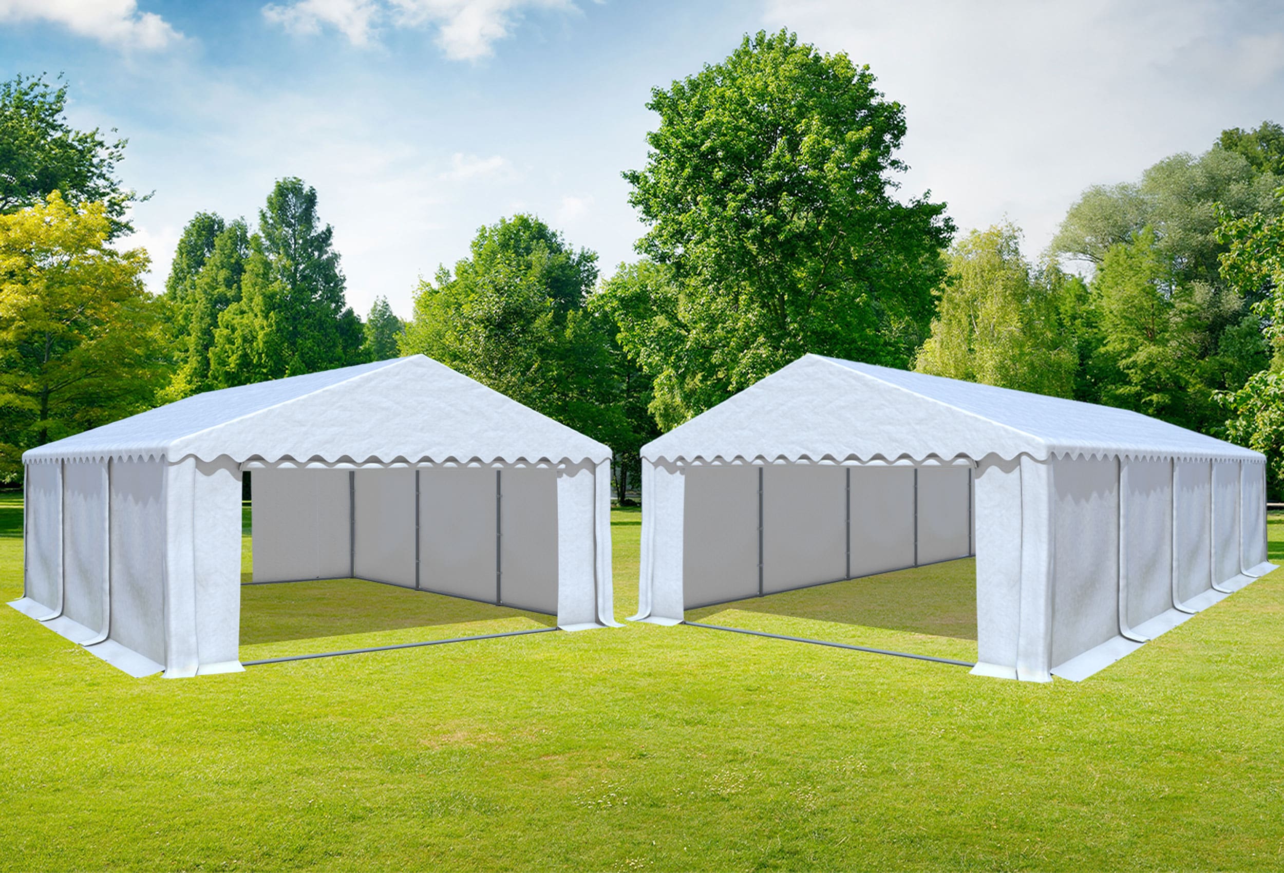 5x10 m 2in1 Kombizelt mit extra 5x6 m Dach, PVC weiß