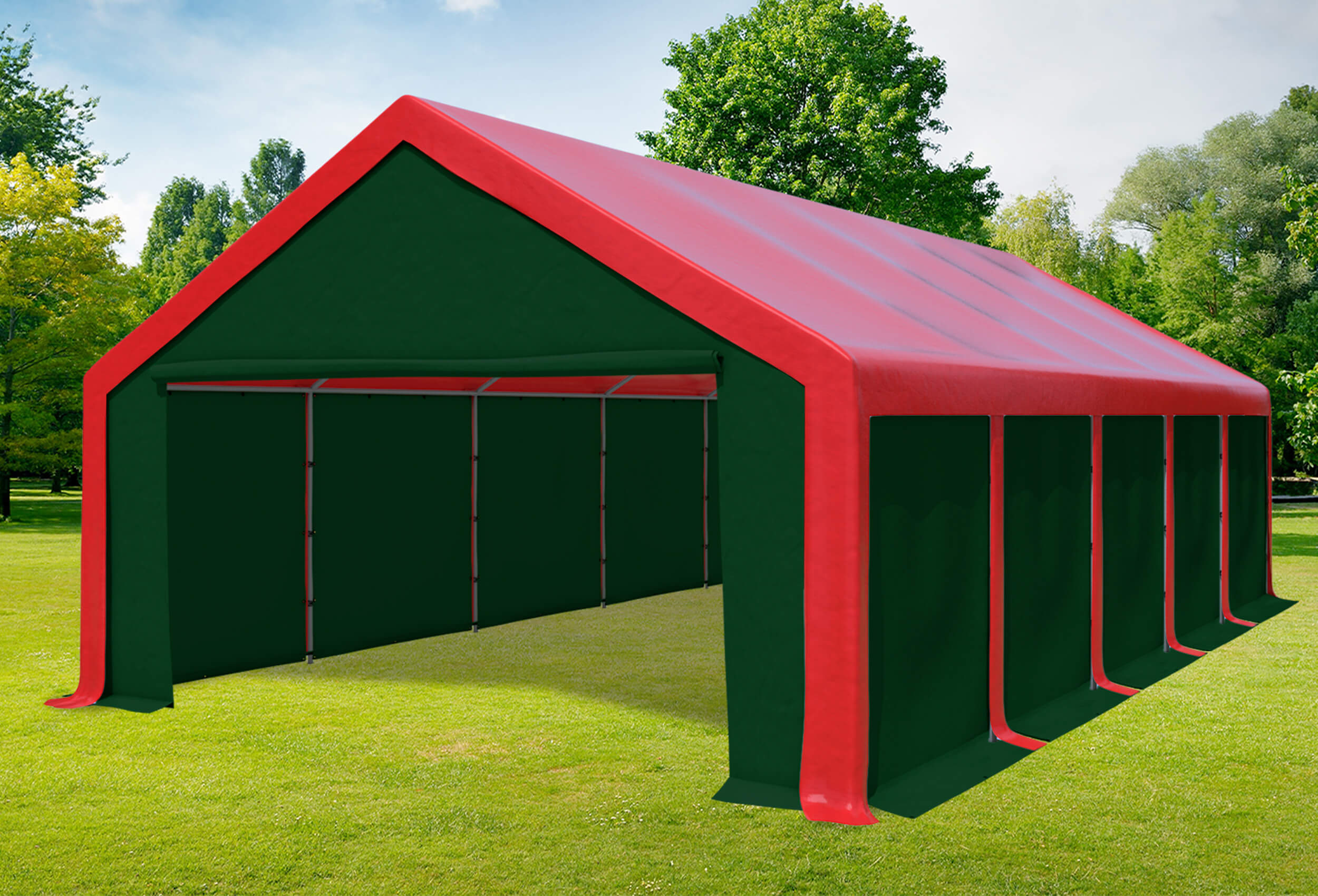 5x10 m Partyzelt, PVC rot grün